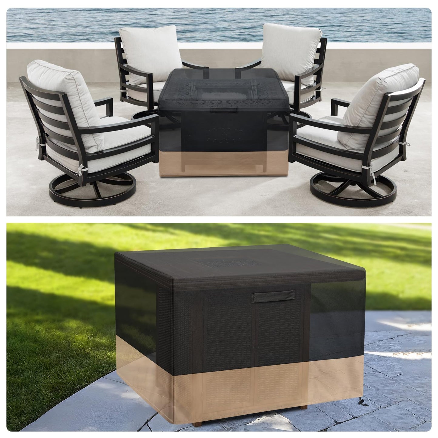 Stanbroil 42-Inch Square Fire Pit Cover, Waterproof Patio Cover for Outdoor Fire Pit Table, Fire Bowl, Patio Furniture, Waterproof, Black