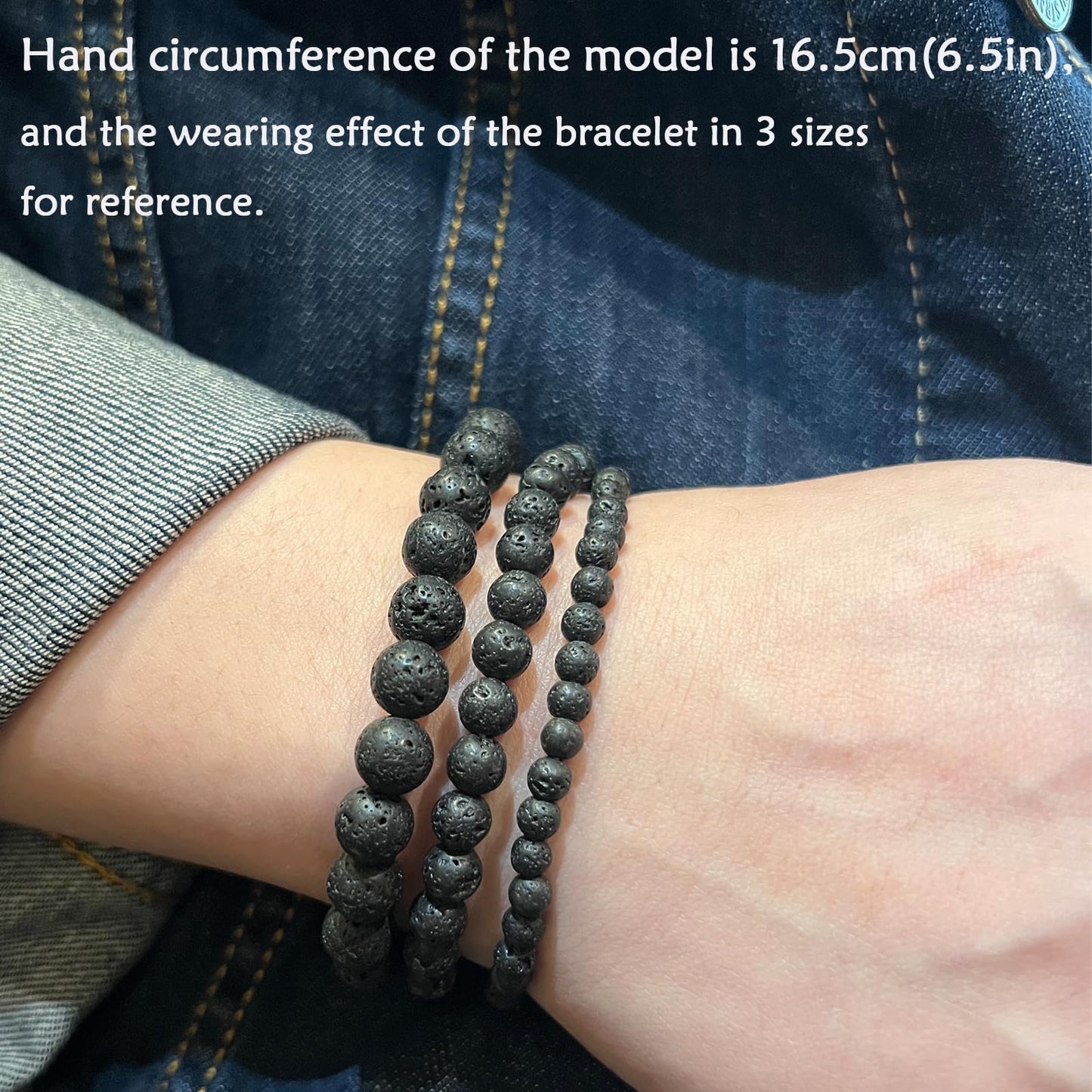 CHCCOYE 6mm Natural Healing Gemstone Bracelet Handmade Yoga Stretch Elastic Bracelet Stress Relief Crystal Jewelry for Men and Women (6mm, Black Lava)