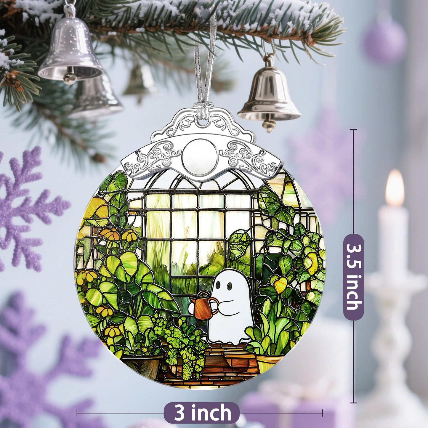 Halloween Ghost Ornament, Stained Glass Christmas Decorations, Christmas Ornaments for Tree, Holiday Ornament, Plant Lovers Gifts, Holiday Party Gifts, Gift Ideas & Xmas Gift