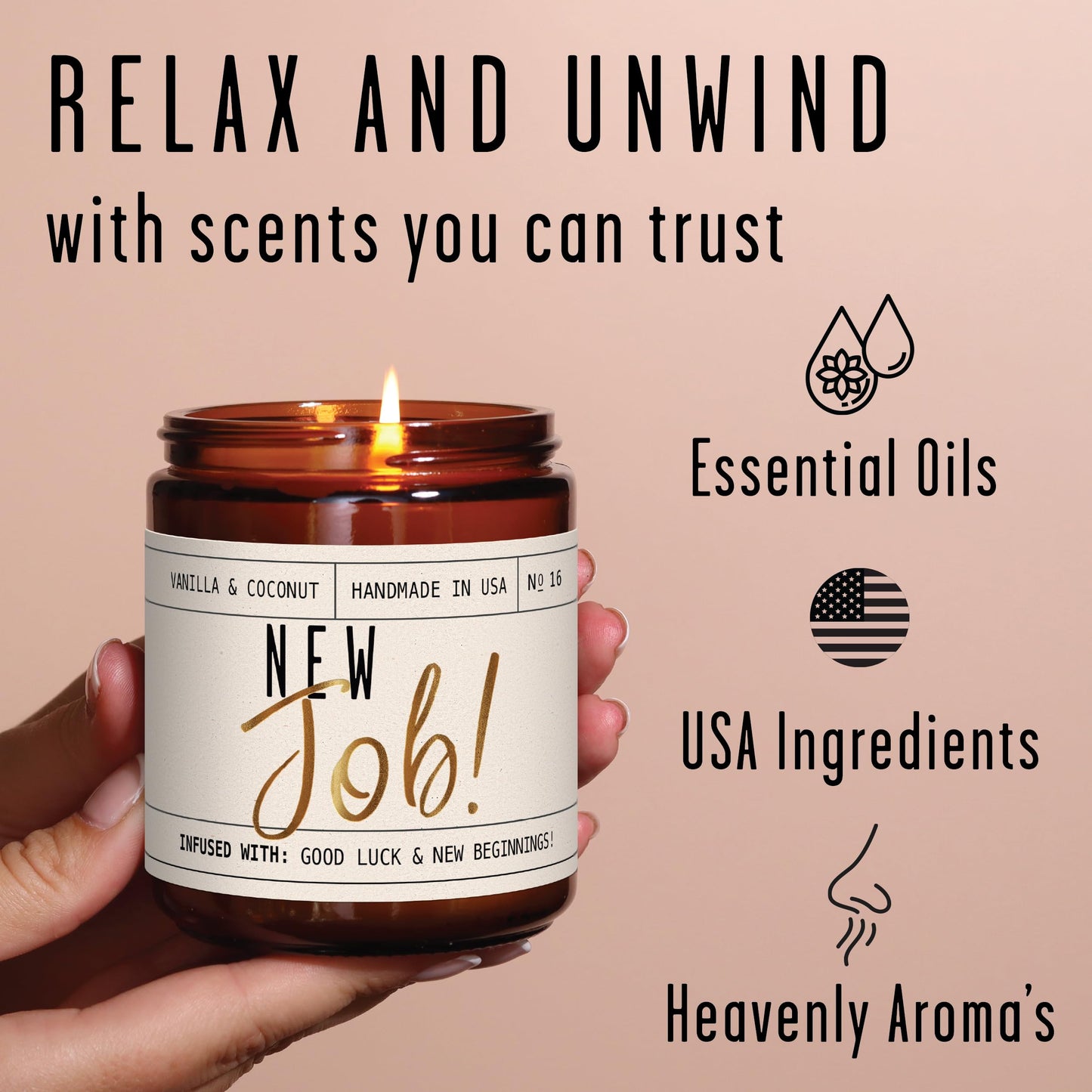 New Job Gifts for Women, Congratulations Gifts for Women - 'New Job Candle, w/Vanilla & Coconut I Job Promotion Gifts for Women I Leaving Job Gifts I Goodbye Coworker Gift I 50Hr Burn, Made in USA