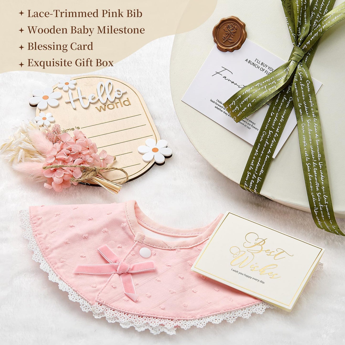 TUZT Newborn Baby Girl Gift Set, 9PCS Baby Shower Gift Box with Onesie Blanket Hand Puppet Milestone Card, New Born Essentials Birthday Present Hospital Homecoming Photography Outfit for Girls