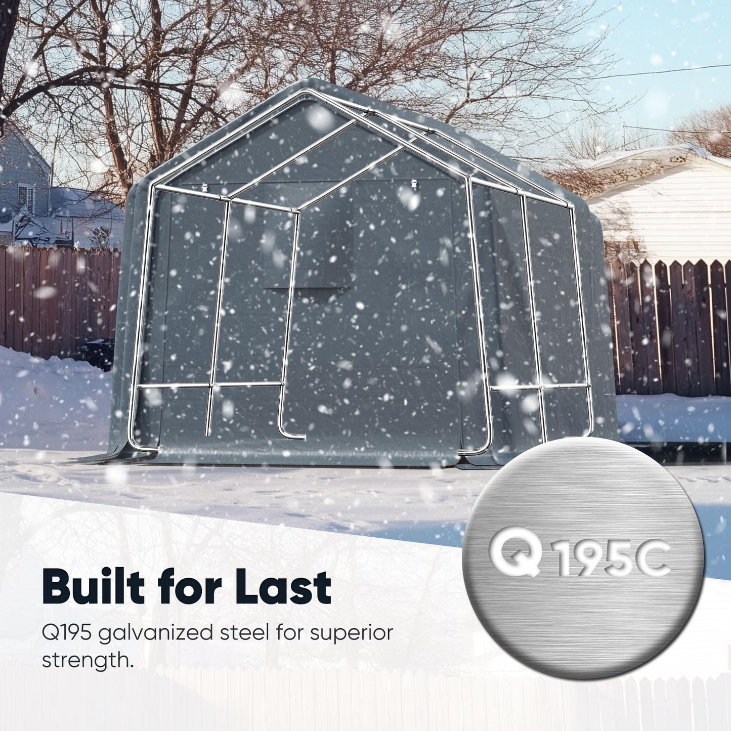Quictent 8x10FT Carport Shelter Storage Shed with Roll-Up Mesh Windows, Heavy Duty Portable Garage for Motorcycle, ATV, Garden Tools Waterproof Storage Tent with Reinforced Frame, Dark Gray