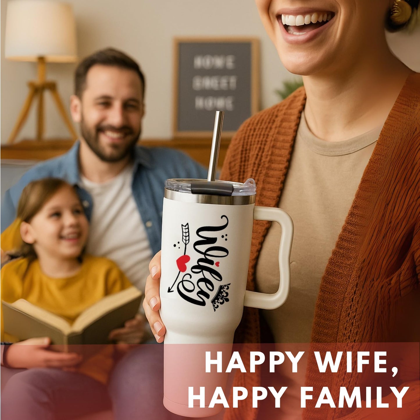 Mothers Day Gifts for Wife - Wife Tumbler 40Oz from Husband, Wifey Gifts on Birthday & Anniversary, Present Ideas for Wifey Her, Cool Wedding Coffee Cup with Straw and Handle, Drinking Mug for Women