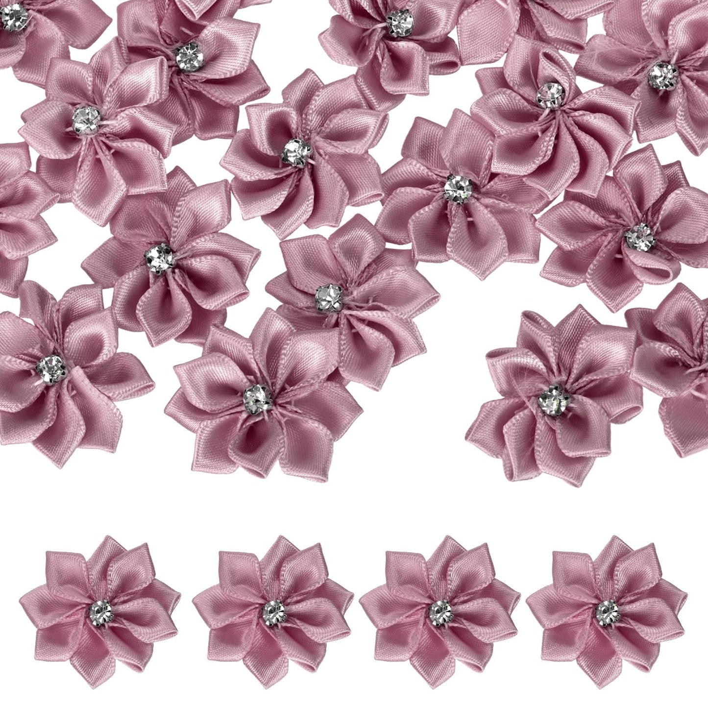 uxcell 100 Pcs 1.2 Inch Satin Ribbon Flowers Bows Flowers Applique Floral Embellishments for DIY Crafts Sewing Clothing Hair Bow Wedding Decor, Dusty Rose