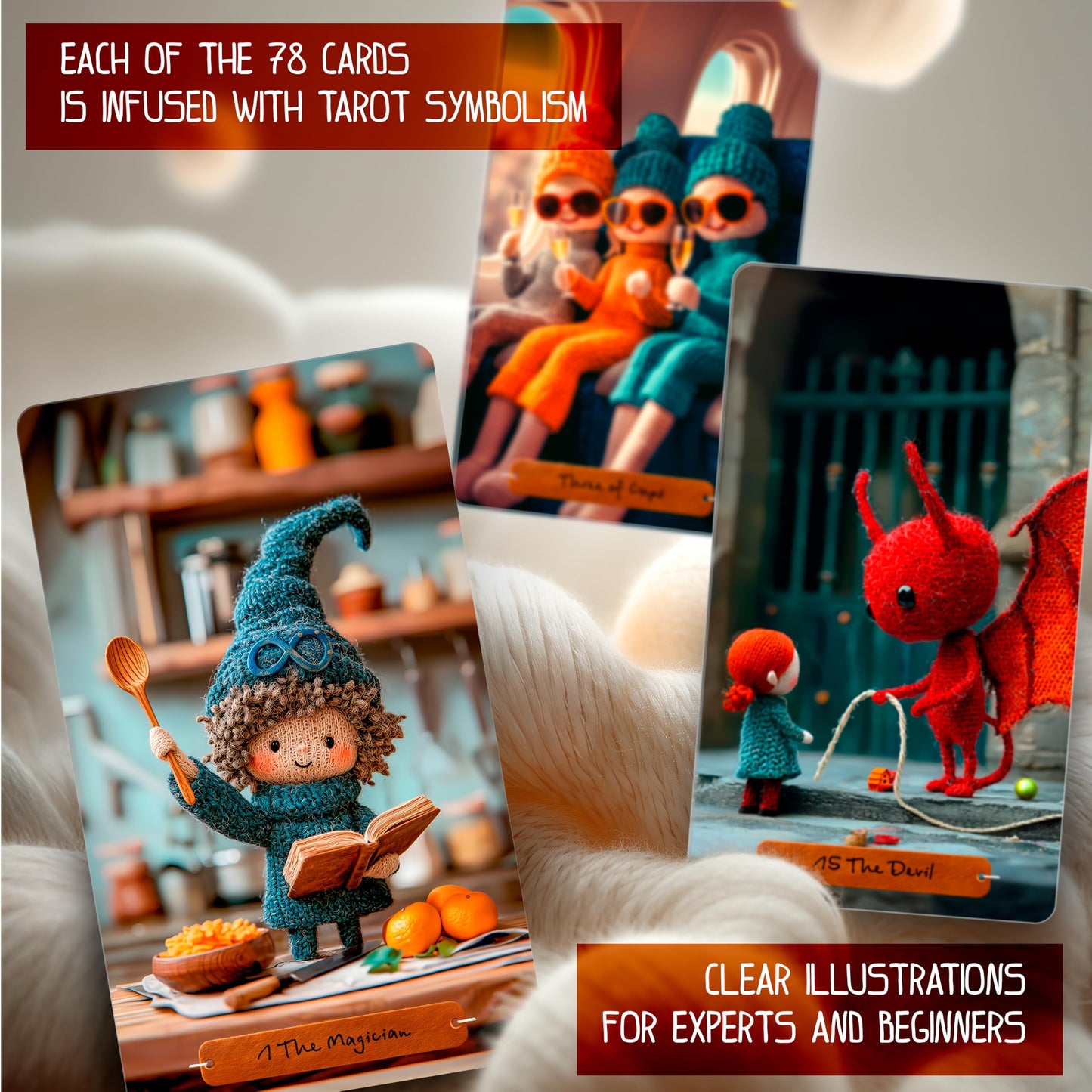 ANDREWBOLOTIN Tarot of Knitted Tales Pretty Tarot Cards for Beginners and Experts 78 Unique Taro Card Deck Oracle Cards Deck for Divination Gift Spiritual Growth, Self-Discovery Gift