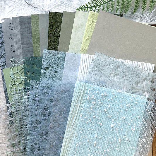 30Pcs Handmade Textured Scrapbook Paper&Mesh Fabric set - Unique A5 sheet Craft Mulberry Special Rice Paper Mix for Scrapbooking Junk Journaling Supplies Card Collage DIY Materials, 5.8x8.2 inches