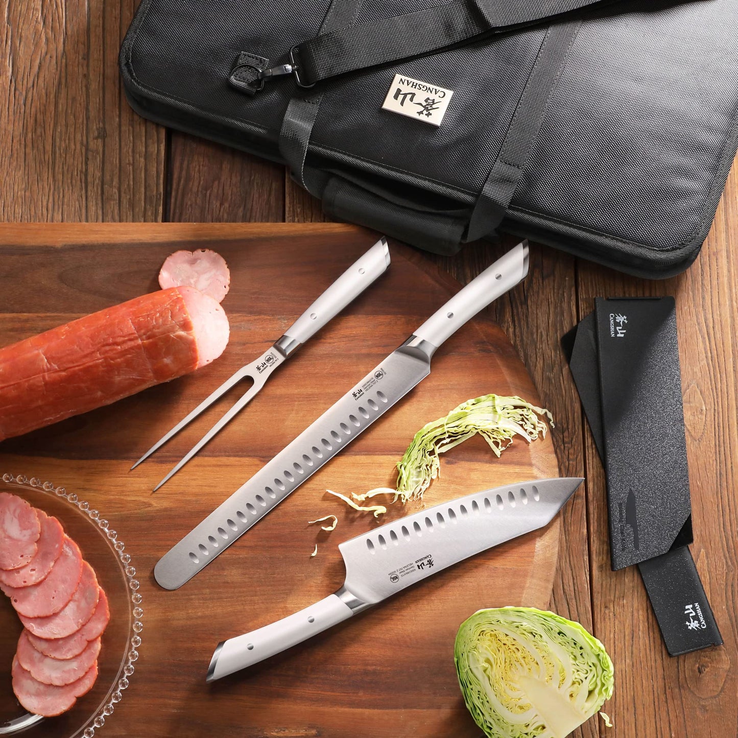 Cangshan HELENA Series German Steel Forged BBQ Knife Set (White, 9-Piece Bag Set)