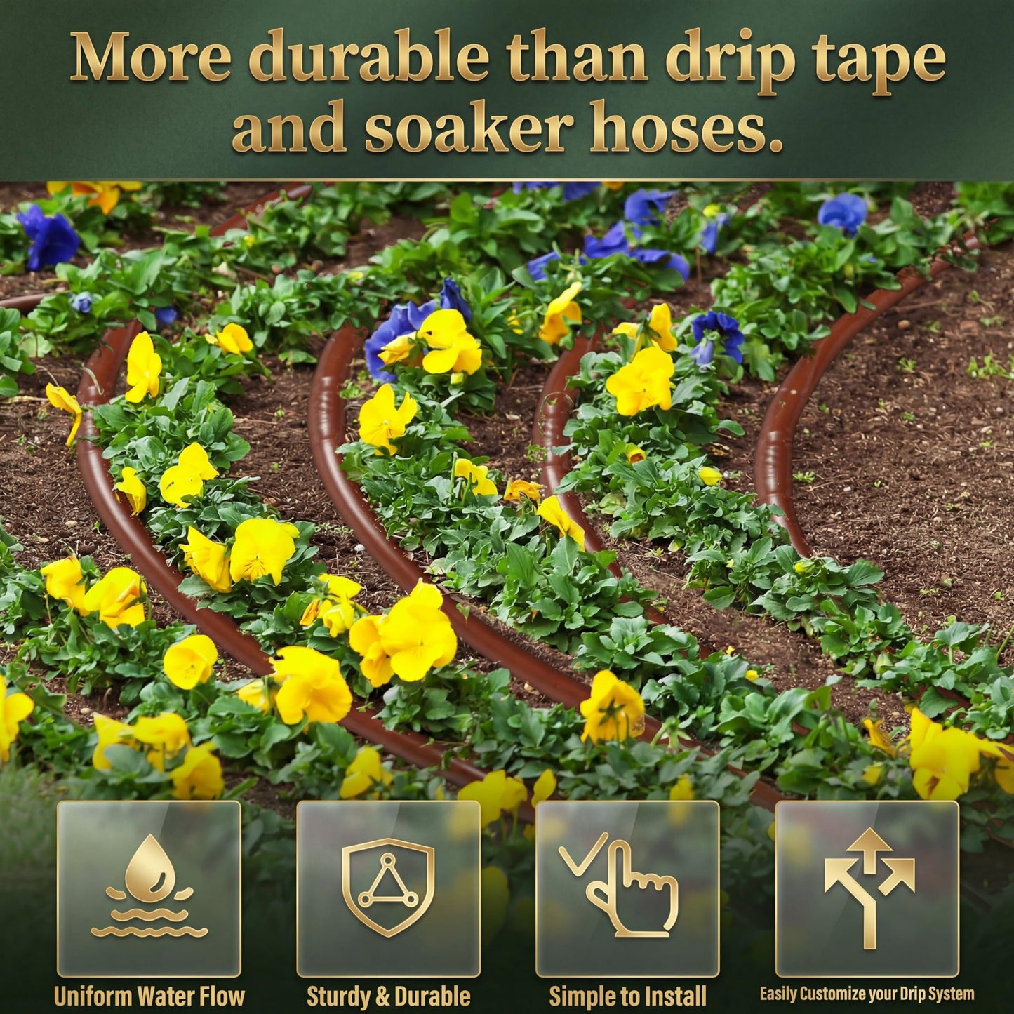 Innconee 250 ft 1/4 Inch Drip Irrigation Tubing with 6" Emitter Spacing Brown Hydroponics Dripline Hose Irrigation Drip Line Emitter Tubing Parts for Gardens Greenhouses Bed Flower Efficient Watering