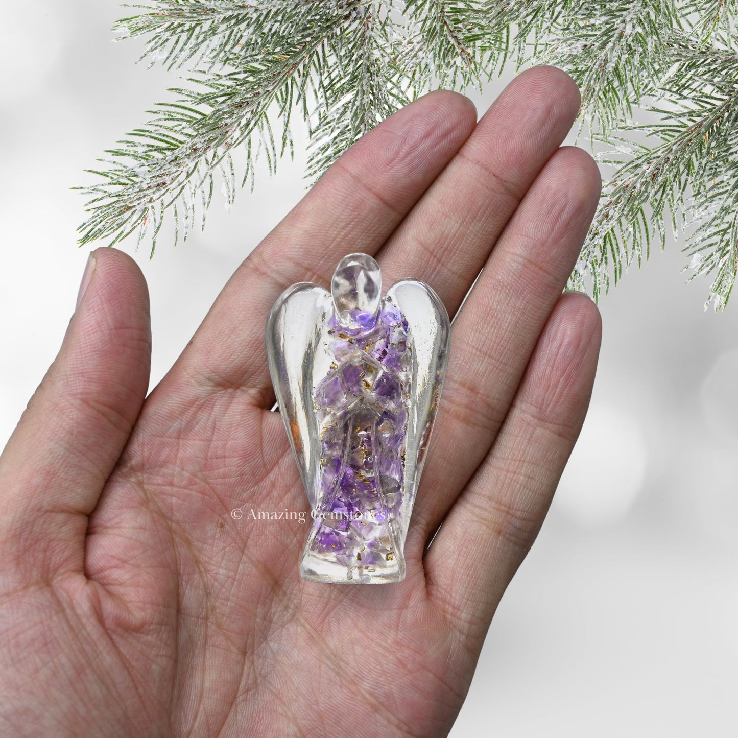 Amazing Gemstone Amethyst Guardian Angel Figurine Pocket Crystal Angel for Protection - Orgone Guardian Angel with Orgonite Layer and Natural Crystal for Healing Gift (2 Inch, Organite)
