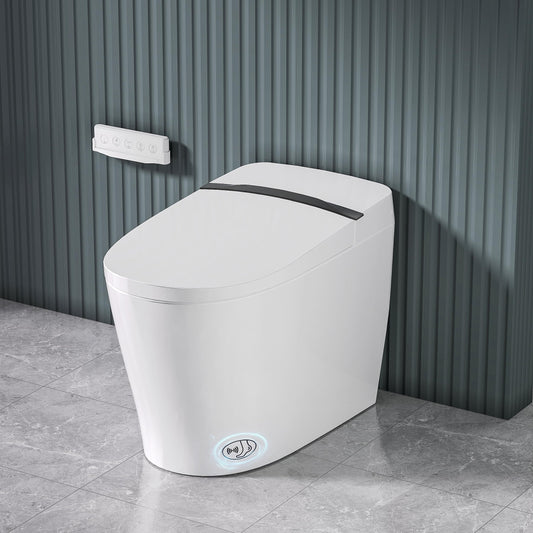 EchosLife Smart Toilet with Bidet Built In, One Piece Elongated Toilet with Tank, Pump-Assisted Flush, Heated Seat, Warm Water Wash & Air Dryer, Foot Sensor Flush, LED Display