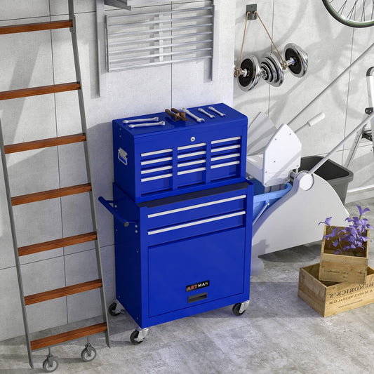 YOPTO High Capacity Rolling Tool Chest with Wheels and 8 Drawers,Metal Storage Tool Cabinet W/Mobile Case,Pull Handle,4 Hooks,for Workshop Mechanics Garage,Blue