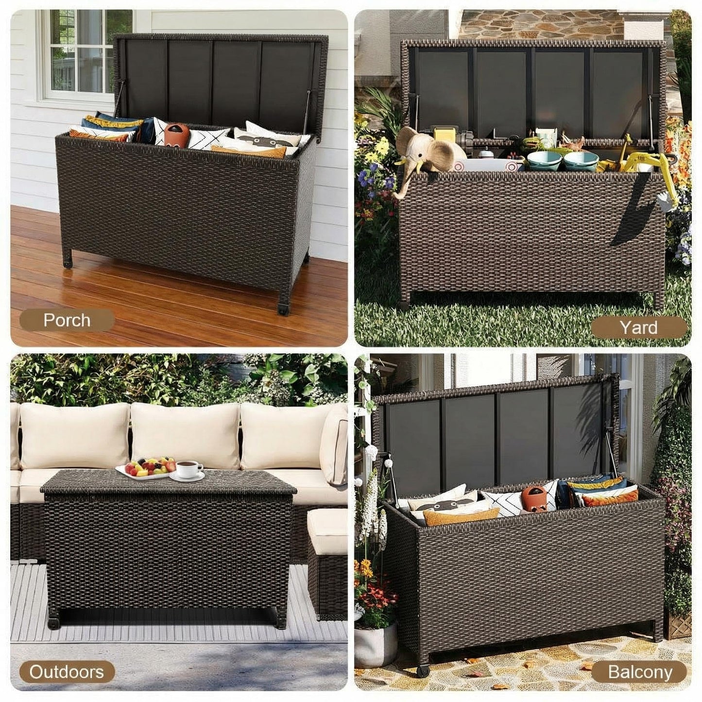 GarveeHome 185 Gallon Wicker Deck Box, All-Weather Outdoor Storage Bin with Rattan Finish, Large Capacity for Patio Furniture, Cushions, Pool Supplies & Garden Tools