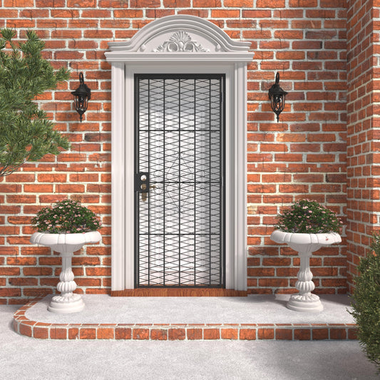 JUBEST 32 in. x 80 in. Security Screen Door, Reversible Powder Coated Black Surface Mount Outswing Steel Security Door with Expanded Metal Screen, Prehung Steel Exterior Doors, Durable&Safe
