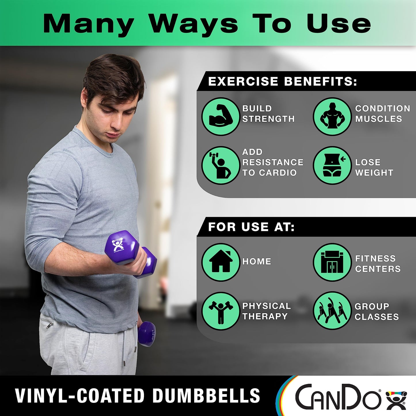 CanDo Vinyl Coated Dumbbell Blue 5 lb Single 1pc Handheld Weight for Muscle Training and Workouts, Color Coded Anti-Roll Home Gym Equipment, Beginner and Pro…