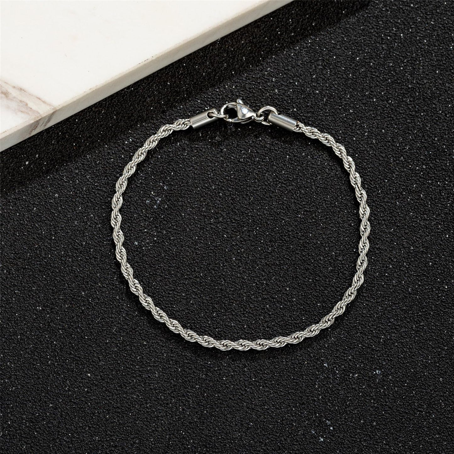 yipima Stainless Steel Rope Link Chain Bracelet for Women Men, Silver Tone / 14K gold Plated 3/4/5/6mm wide Rope Chain Bracelets, 7.5" or 8.3" (stainless steel-3mm, 7.5)