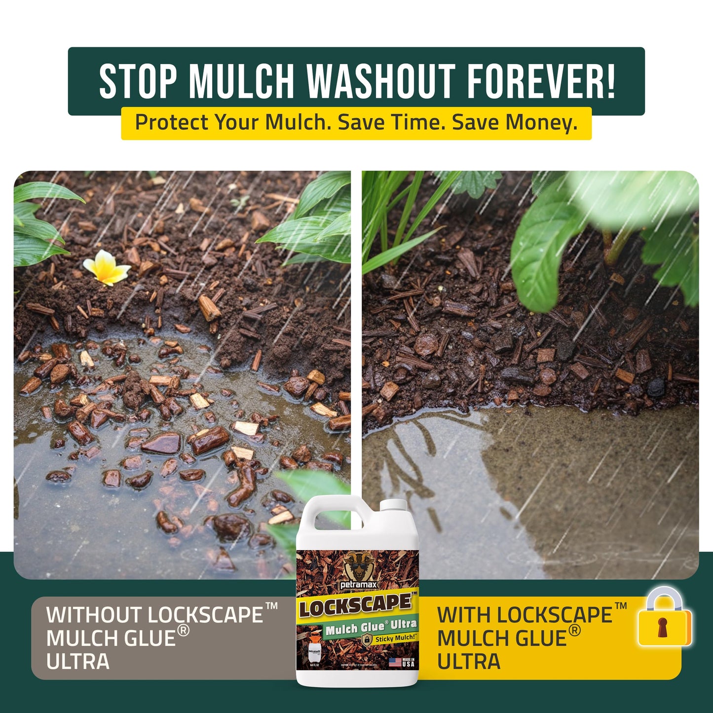 Lockscape Mulch Glue for Landscaping Ultra Concentrated (64 Ounce) - Lasts Up to 2 Years, Non-Toxic, Concentrated Landscape Binder - Strong Mulch and Pine Straw Glue for Landscaping, Pine Straw & More
