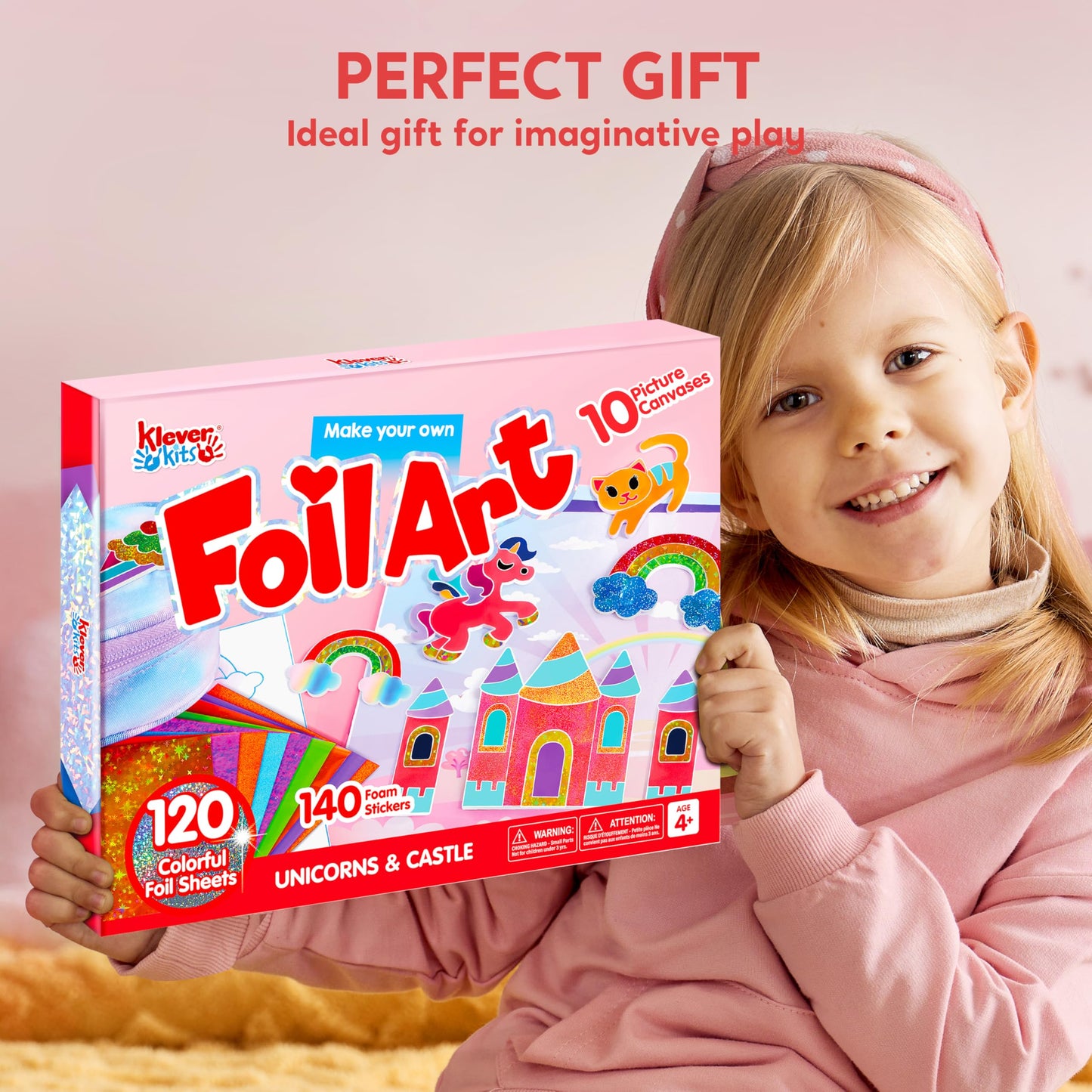 Klever Kits Foil Art Kit for Kids - Arts & Crafts Supplies, Mess Free Coloring, Foil Foam Stickers, Creative Travel Toys, Birthday Gifts for Boys & Girls Ages 4 and Up
