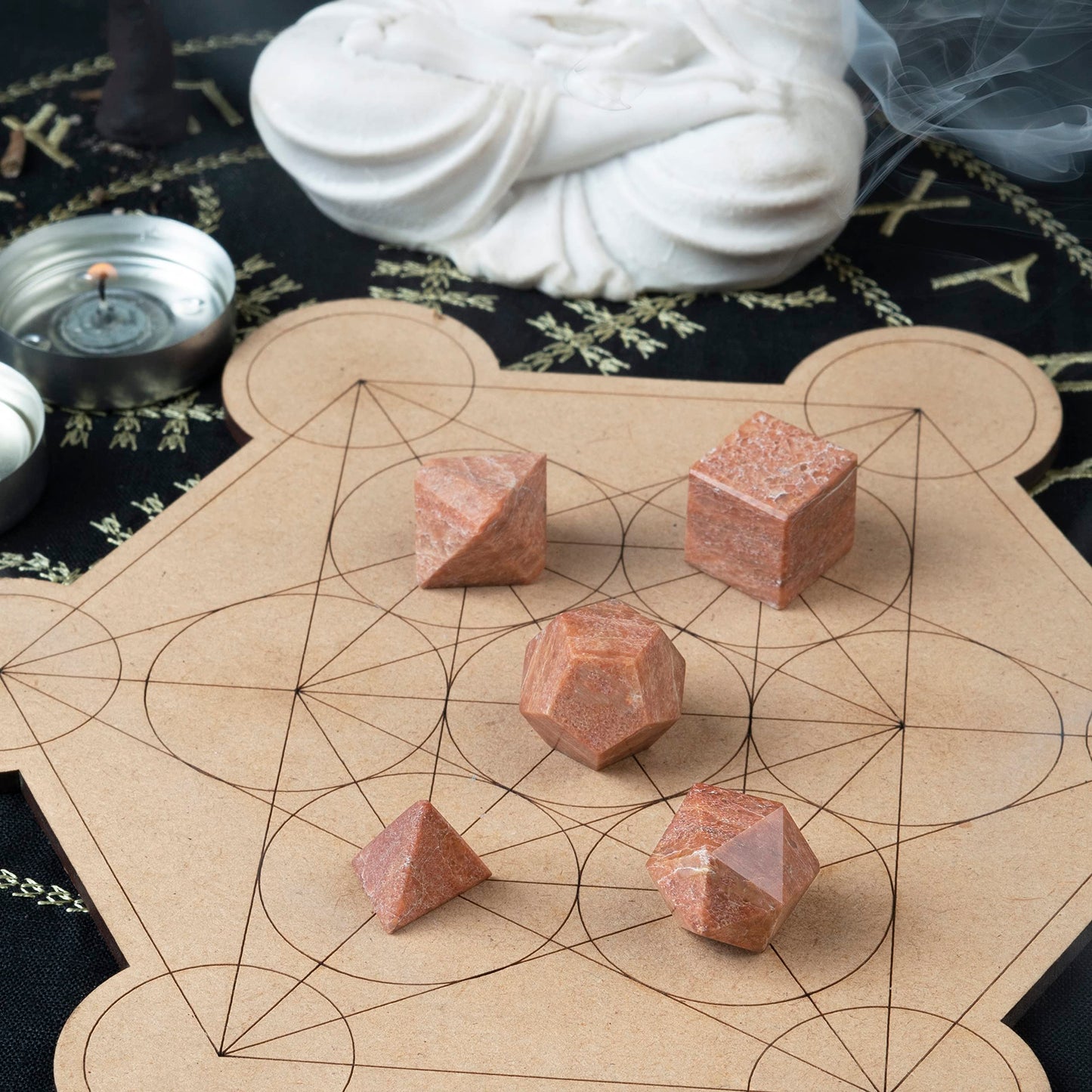 Crocon Chocolate Jasper 5Pcs Platonic Solids Crystal Geometry Set, Platonic Solids Sacred Geometric Stones for Meditation Reiki Balancing Healing Chakra Stone Cleansing Spiritual Good Luck (1520 mm)