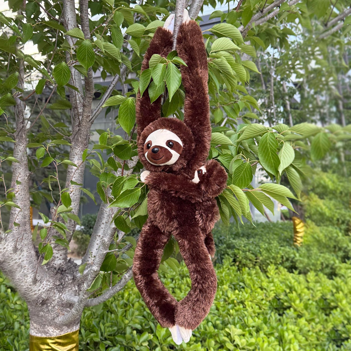 Hideekoog 2pcs Sloth Hanging Stuffed Animal Mother with Baby Hanging Plush Toys, Three-Toed Sloth Hooks and Stuffed Animals with Rings for Kids, Gifts for Boys and Girls