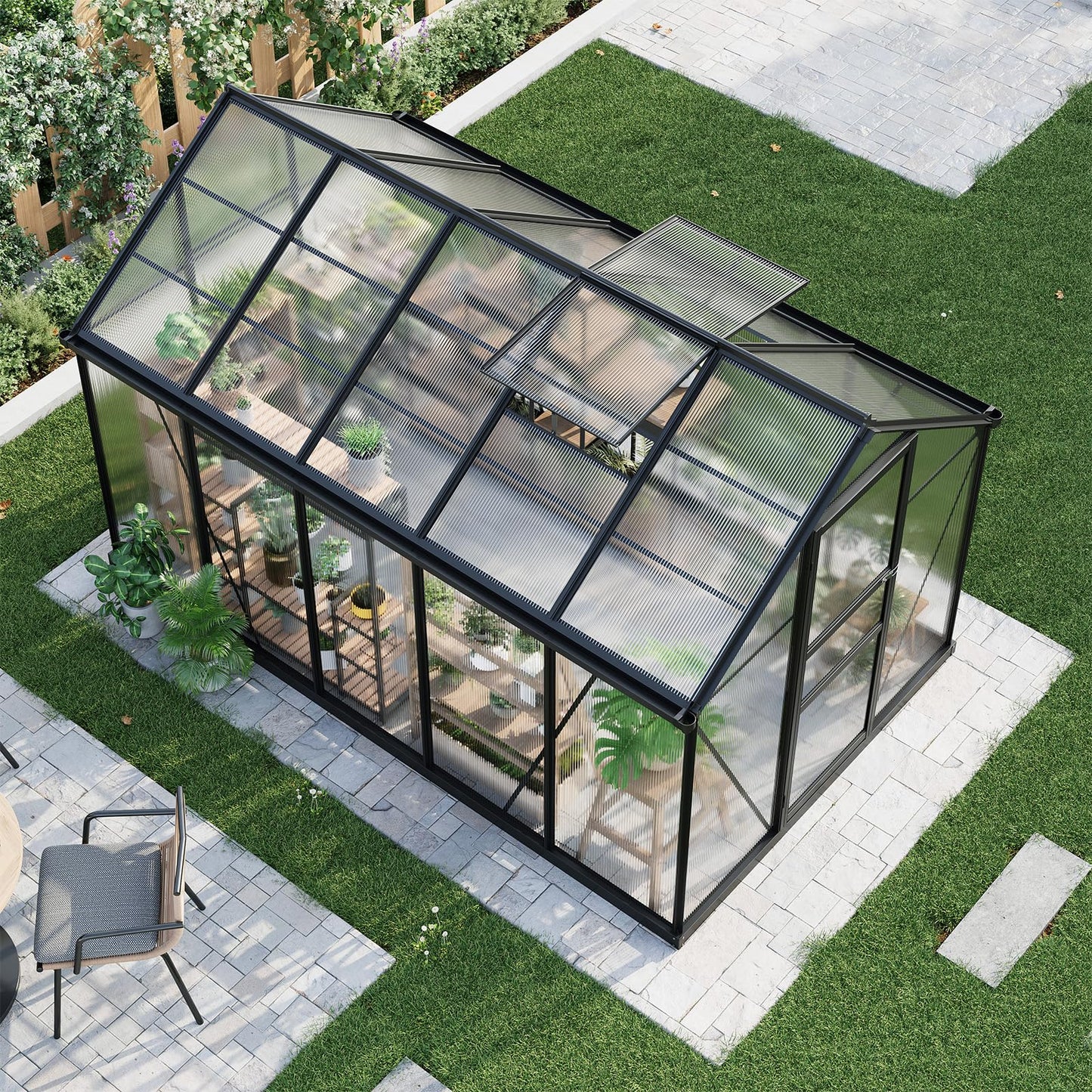 Garvee Greenhouse, 6×10FT Greenhouses for Outside, Walk-in Green House with Ground Nails and Vent Windows, Sliding Lockable Door, Polycarbonate Green House for Outside Garden Backyard, Quick Setup