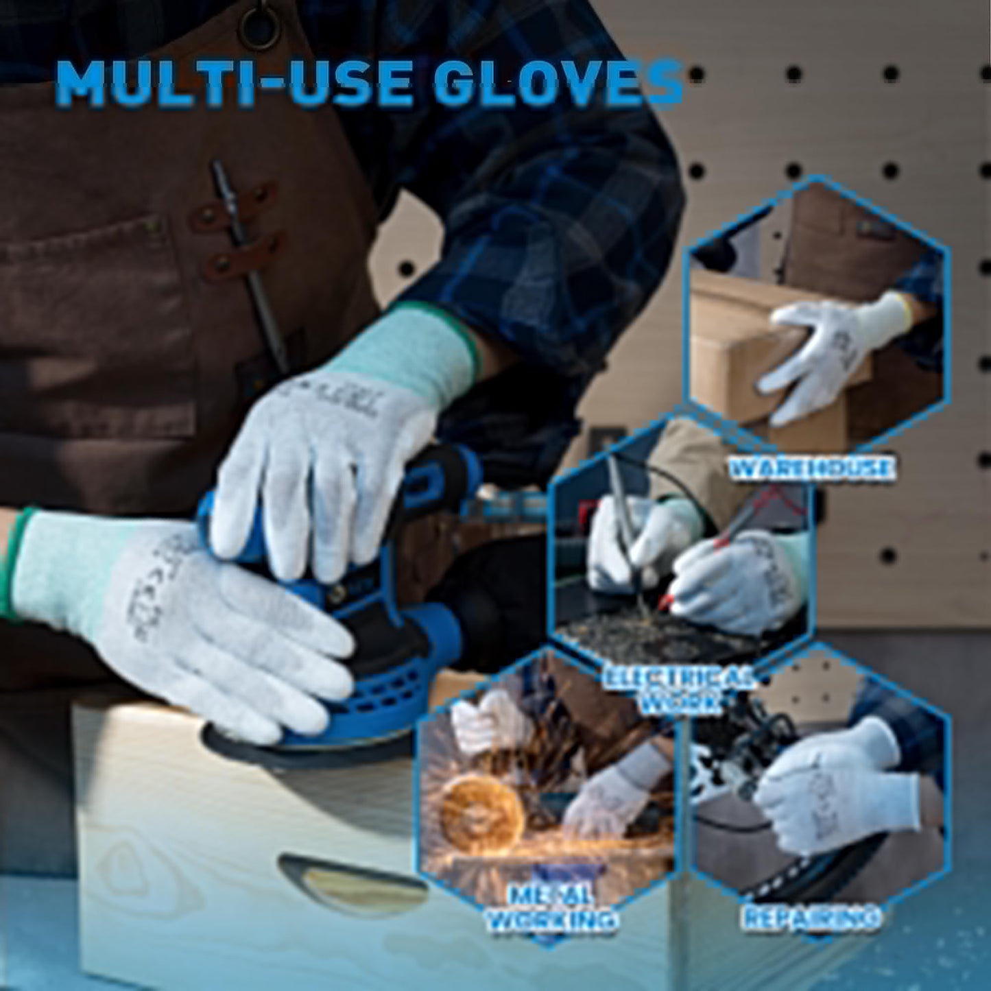 S SATC 12 Pairs Safety Work Gloves with grip, 13 Gauge Seamless Knit Gloves with Polyurethane Coated on Palm, Ideal for Automotive, Gardening, Mechanics, Small