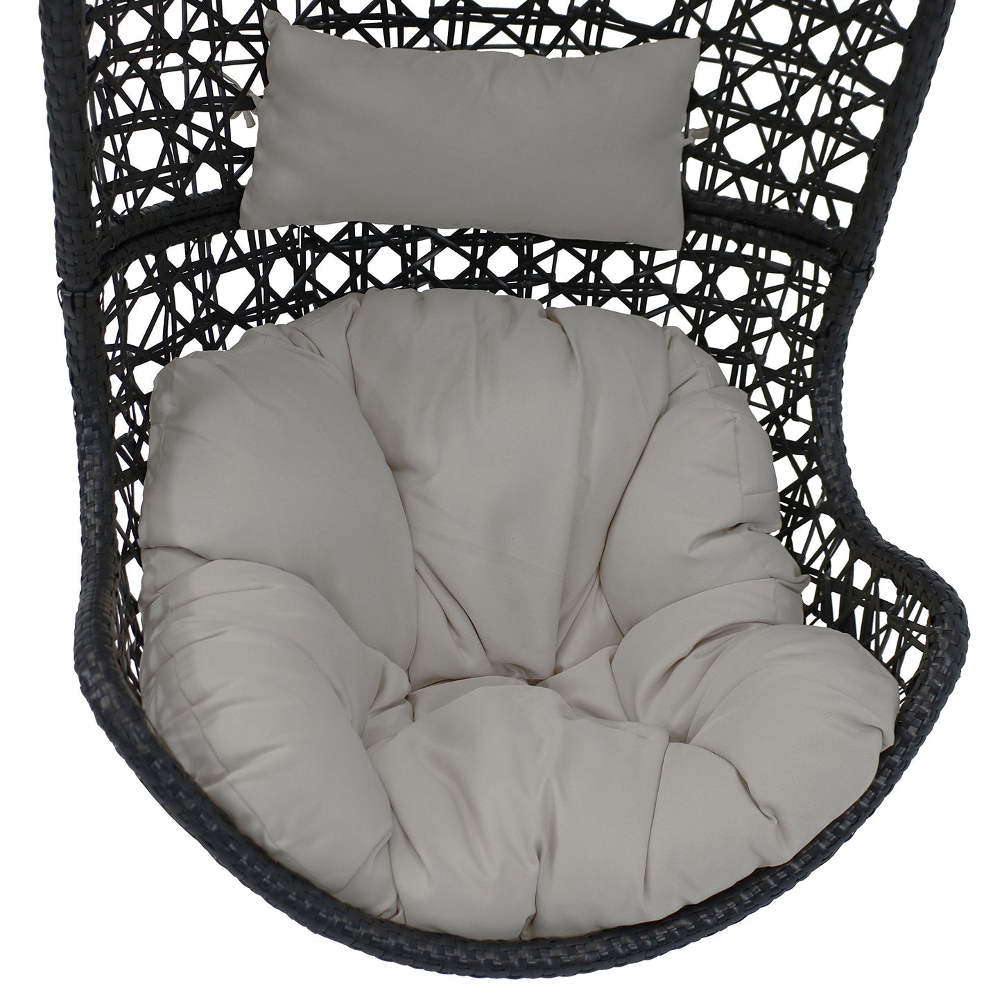 Sunnydaze Cordelia Egg Chair with Cushions -Resin Wicker Hanging Chair with 265-Pound Weight Capacity - Hanging Swing Includes Gray Polyester Cushion and Headrest