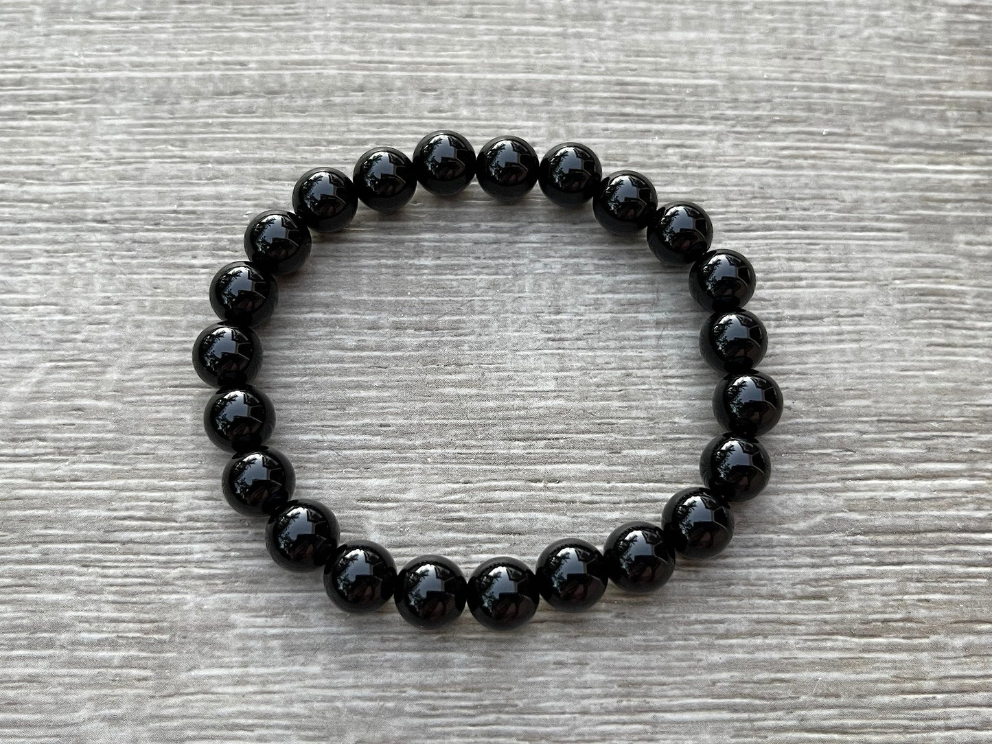 GAF TREASURES Black Onyx Crystal Bead Bracelet 8mm, Genuine Black Onyx Stretch Gemstone Bracelet, Healing Crystal Bracelet, Gift for Men & Women (1)