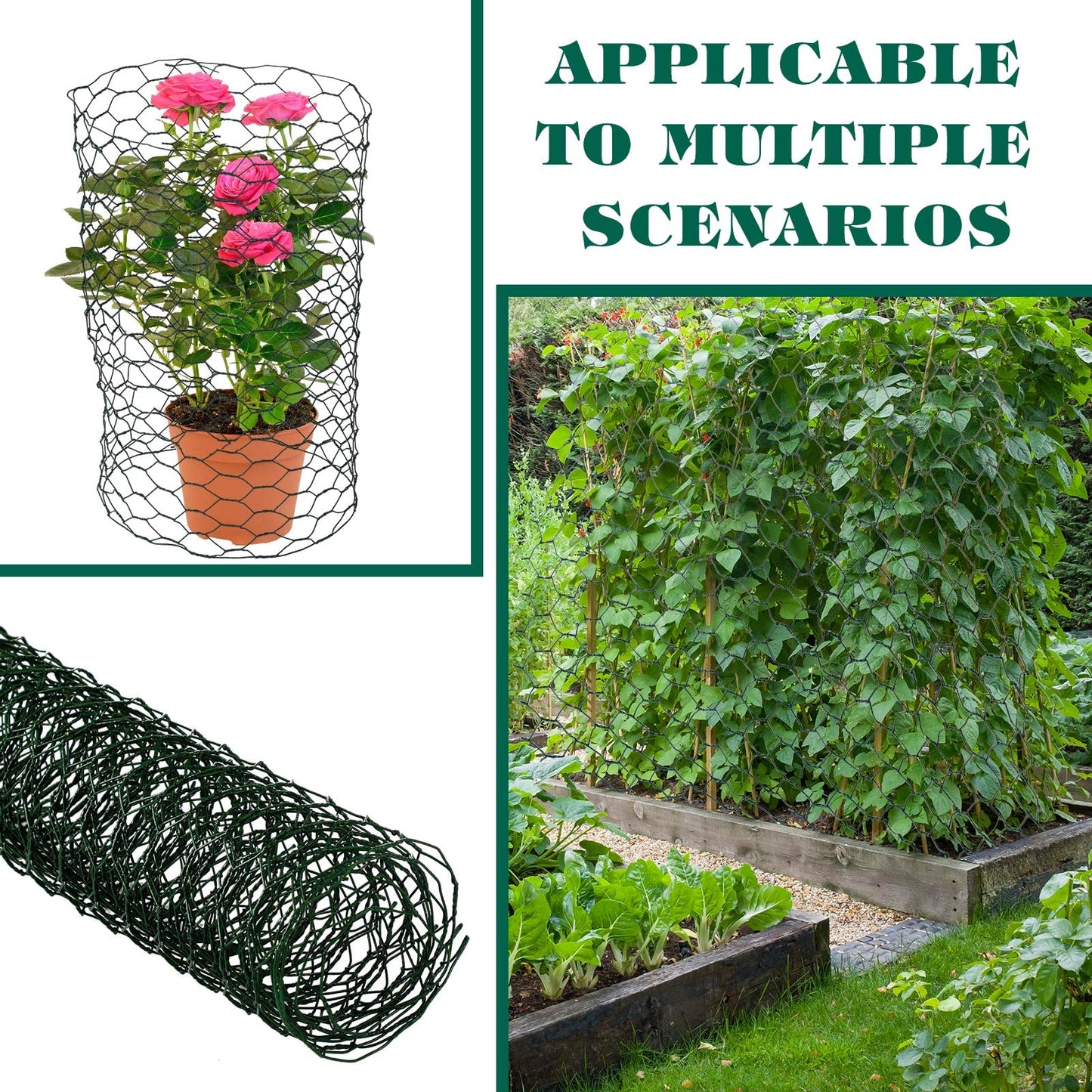 Amylove 2 Pack Chicken Wire for Floral Arrangements 0.6 Inch Chicken Wire Mesh Hexagonal Galvanized PVC Coated Netting Wires Fence Green Mesh for Crafts Poultry Garden(12 x 48 Inch)
