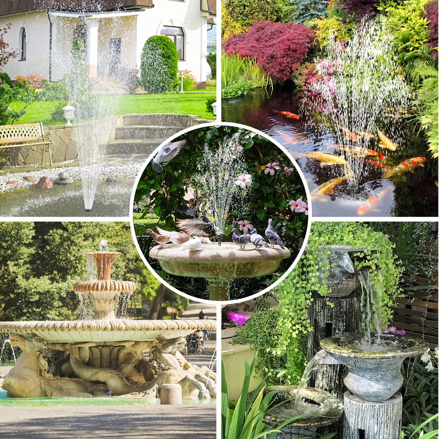Solar Pond Pump, 15W Solar Fountain Pump with 190GPH Flow & 4 Spray Styles, 16.5Ft Extendable Power Cord, Debris Barrier Bag for Outdoor Fountain, Ponds, Fish Tank, Waterfall, Garden Water Features