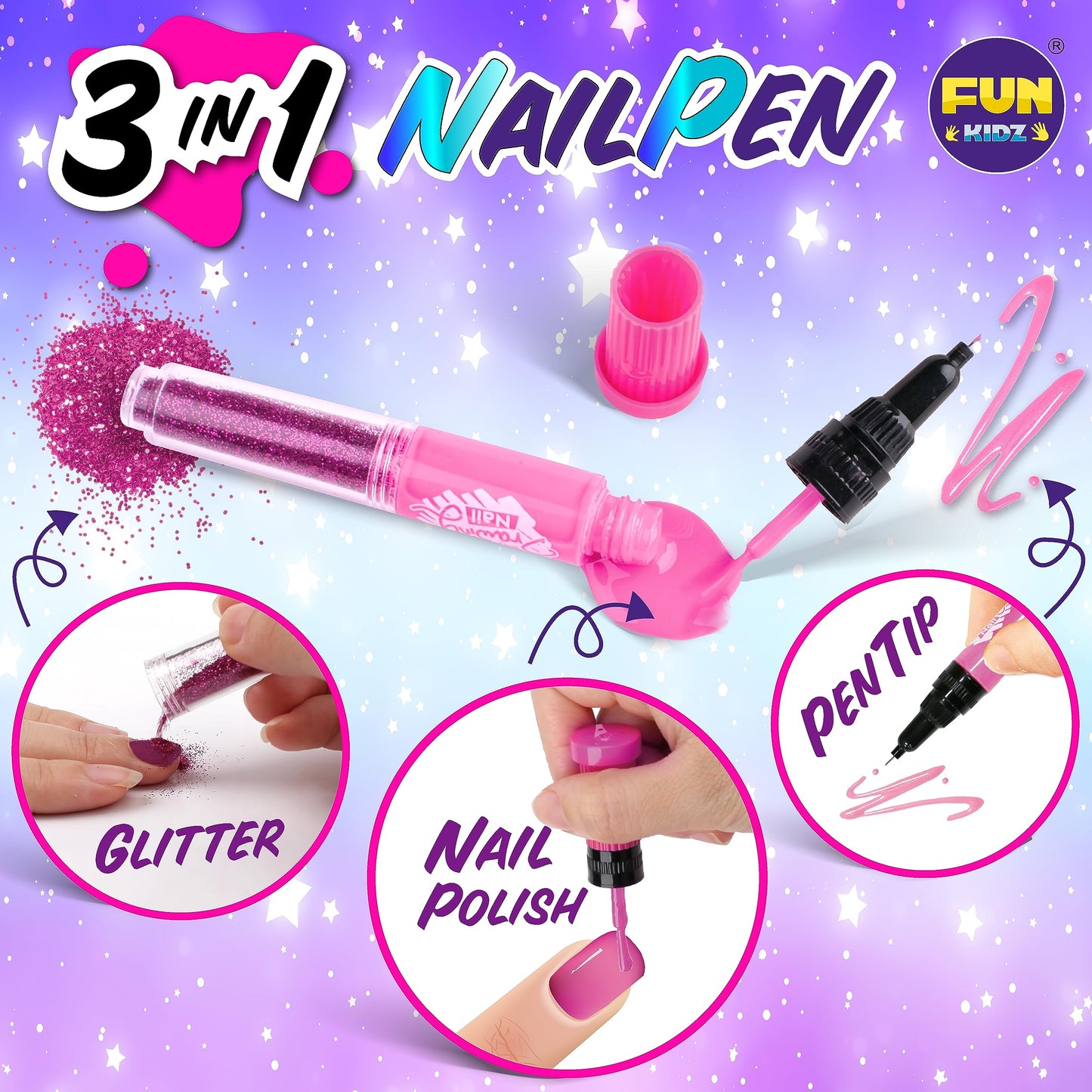 Kids Nail Kit for Girls Ages 7-12, FunKidz Ultimate 315Pcs Nail Polish Pens Combo Pack Size 17.91Wx12.4L Glitter Temporary Nail Supplies for Teens SPA Makeup Kit