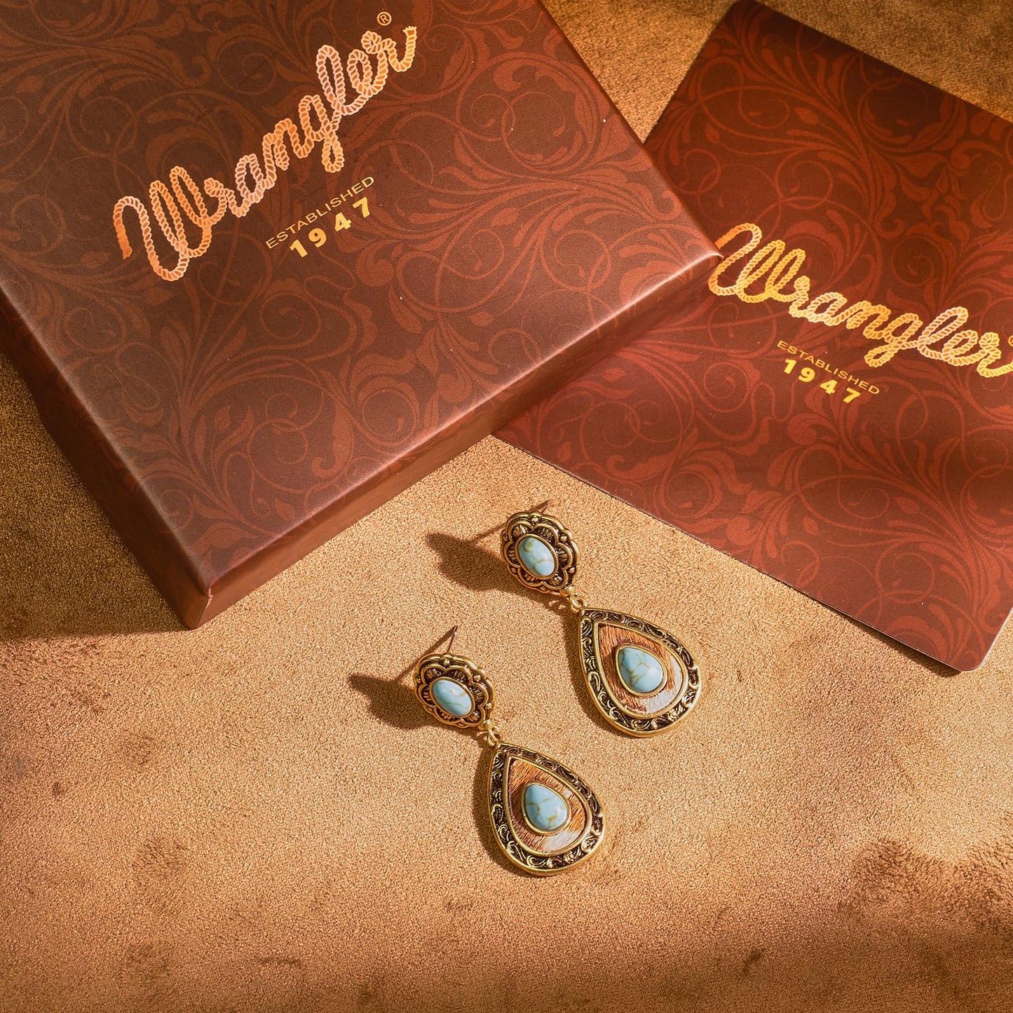 Wrangler Western TearDrop Dangle Earrings for Women Country Statement Genuine Horsehair Turquoise Vintage Cowgirl Cowboy Jewelry (Gold-Turquoise) WGE-2028G-TQ