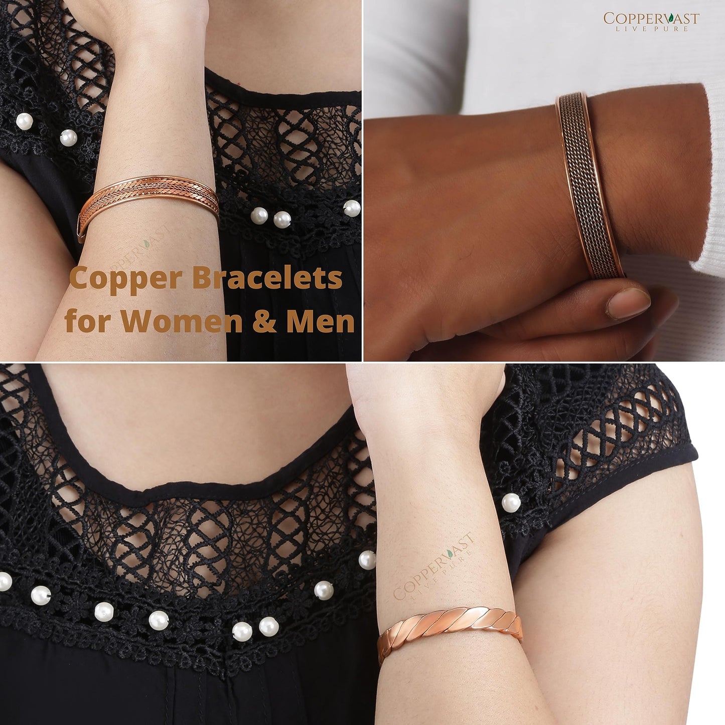 Coppervast Copper Bracelets- for Men and Women| Set of 3 with Gift Bag | Gift for Men and Women |Handmade 100% Copper (Copper9)