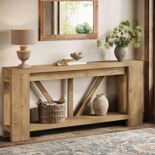 Tribesigns 70.9" Extra Long Entryway Table, Farmhouse Wood Console Tables with Storage Shelf, Modern Rustic Sofa Foyer Tables for Entryway, Behind Couch, Living Room, Entrance, Brown