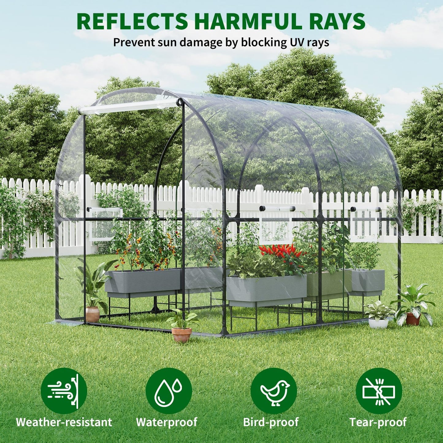 Greenhouses for Outdoors, 8.2 x 6.6 x 6.6 ft Premium Walk-in Greenhouse with Heavy-Duty Steel Frame & Watering System – Portable Outdoor Garden Hoop House for Year-Round Planting