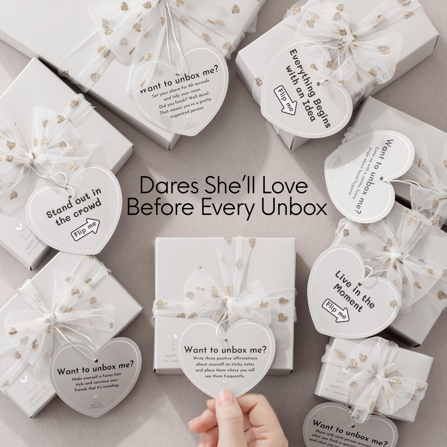 HAPPY LOLLI White LolliBox Gift Set for Tween & Teen Girls Ages 8–15, Birthday Gift Box, Ready-to-Gift Surprise Box with 8 Individually Wrapped Gifts & Empowering Challenges