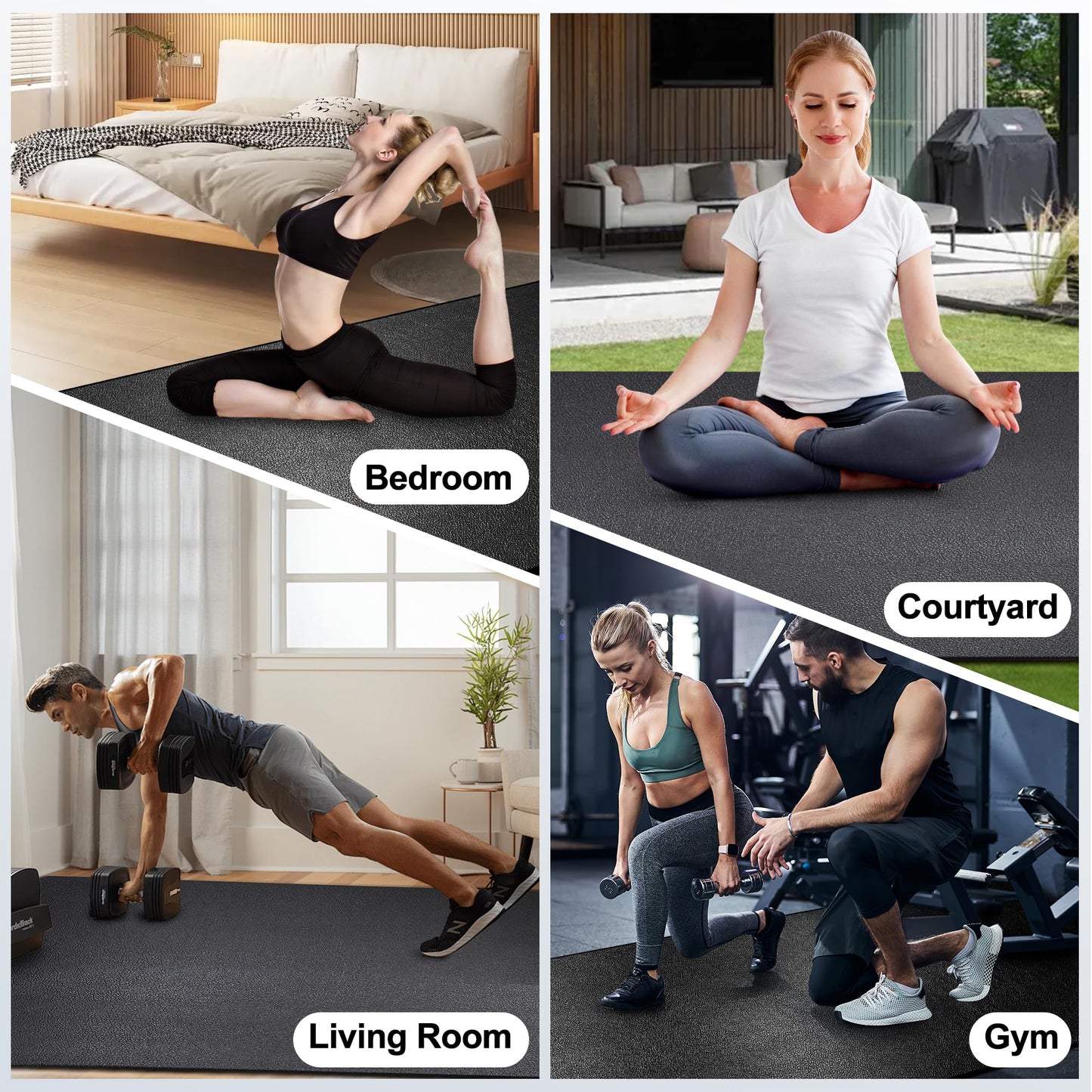 BesWin Large Exercise Mat 8' x 4'(6mm), Extra Thick Workout Mats for Home Gym Flooring, High Density Non-Slip Gym Mats Fitness Mat for Cardio, Weights, Jump Rope, Fitness - Use With or Without Shoes