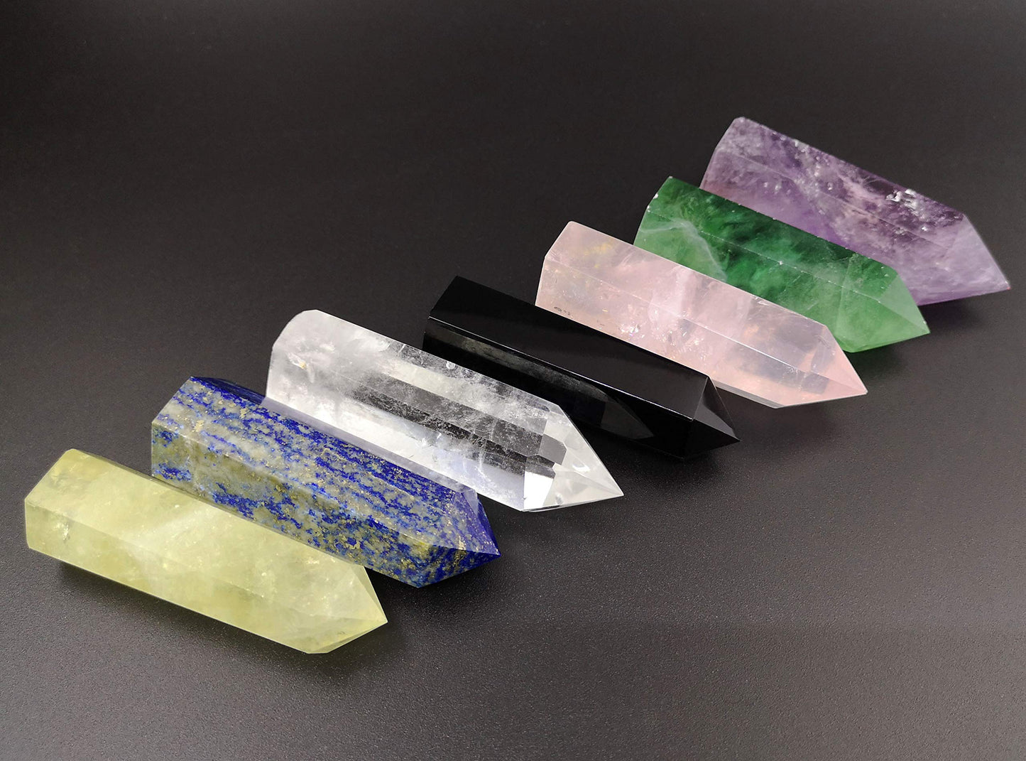 Healing Crystal Wands Point Faceted Prism Bars for Reiki Chakra Meditation Therapy Deco (Set of 7 Wands)