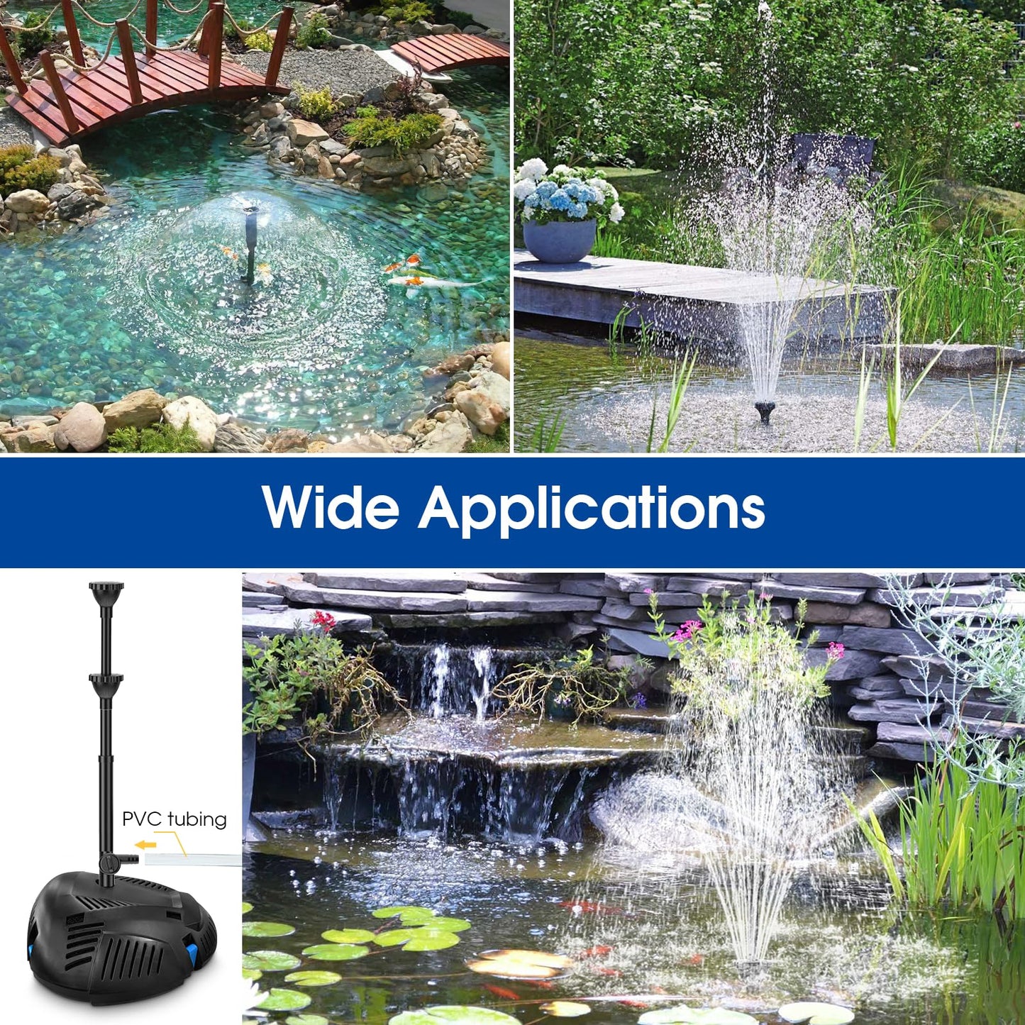 Antfraer 55W Solar Pond Filter with Water Pump, Solar Pond Filter Box with with 580GPH Pump & Fountain Kit & 6.6FT PVC Tubing for Outdoor Ponds Gardens Fountains Waterfalls Water Features