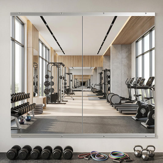 Novlux Home Gym Mirror, 58" x 30" - 2PCS, Large Full Length Mirror Wall Mounted for Yoga, Frameless Tempered Glass Wall for Home Gym, Dance Studio, Living Room, Bathroom