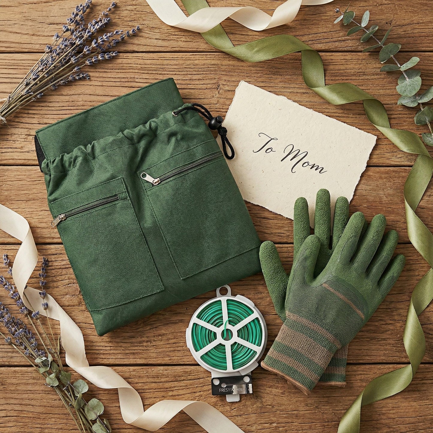 XJlSGXUSG Garden Apron with Deep Pockets - Adjustable Waist Tool Apron & Organizer with Zipper Pouch - Includes Thorn Resistant Gloves & 65ft Plant Tie - Heavy Duty Gardening Gift Kit for Women & Men