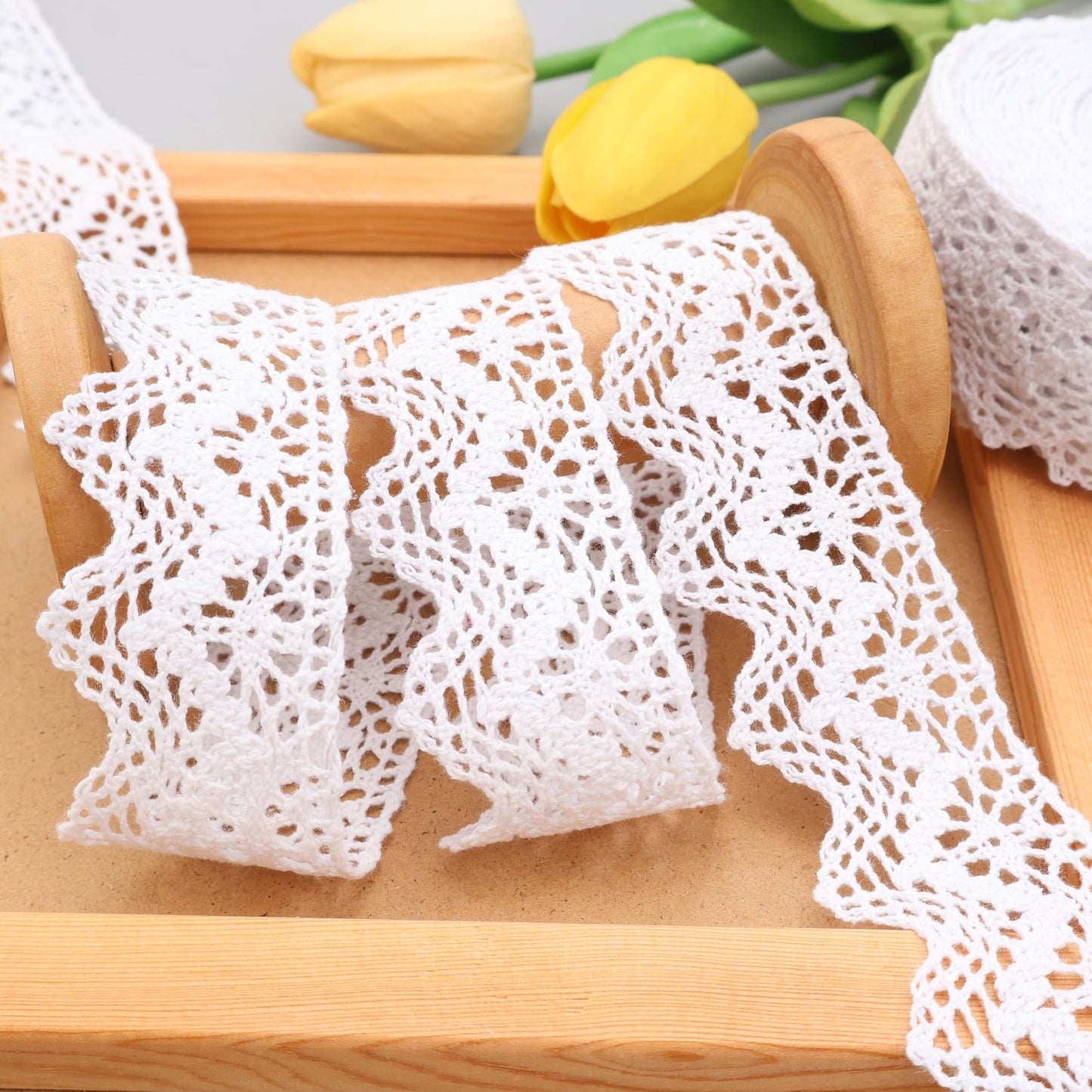 IDONGCAI Cotton Crochet Lace Trim, 1.4 Inch x 10 Yards Triangle Geometric Lace Ribbon for Sewing, Farmhouse Home Decor, DIY Crafts, Wedding Accents and Apparel Embellishments (White)