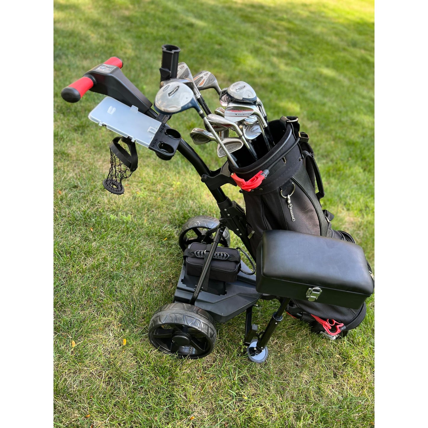 Super E Caddy The Weekender Electric Golf Cart, Packed with Drink Holder, Umbrella Holder, Scorecard Holder, Black