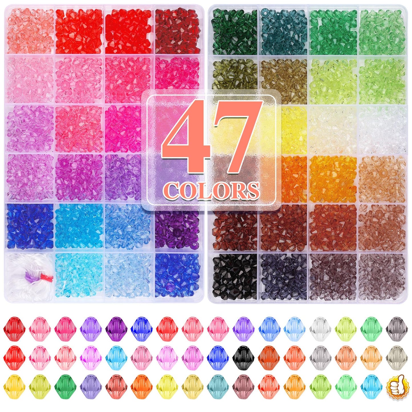 XSEINO 3760 Pieces 6mm Crystal Beads for Jewelry Making, 47 Colors Crystal Acrylic Beads for Bracelets Jewelry Making and DIY Crafts