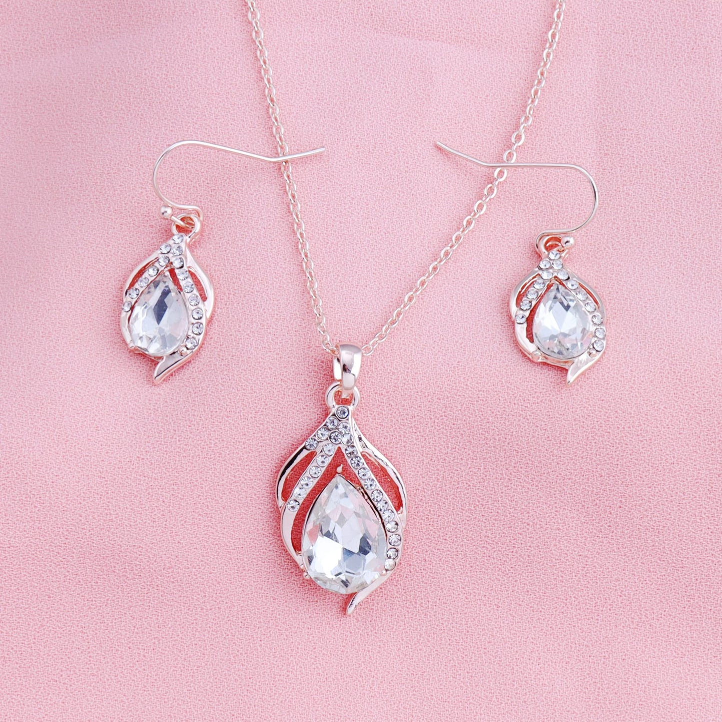 OTTFF Dainty Bridesmaid Jewelry Set for Women 8 Sets Rose Gold Plated Pave Rhinestone With Crystal Necklace Earrings Set for Wedding/Engagement/Anniversary
