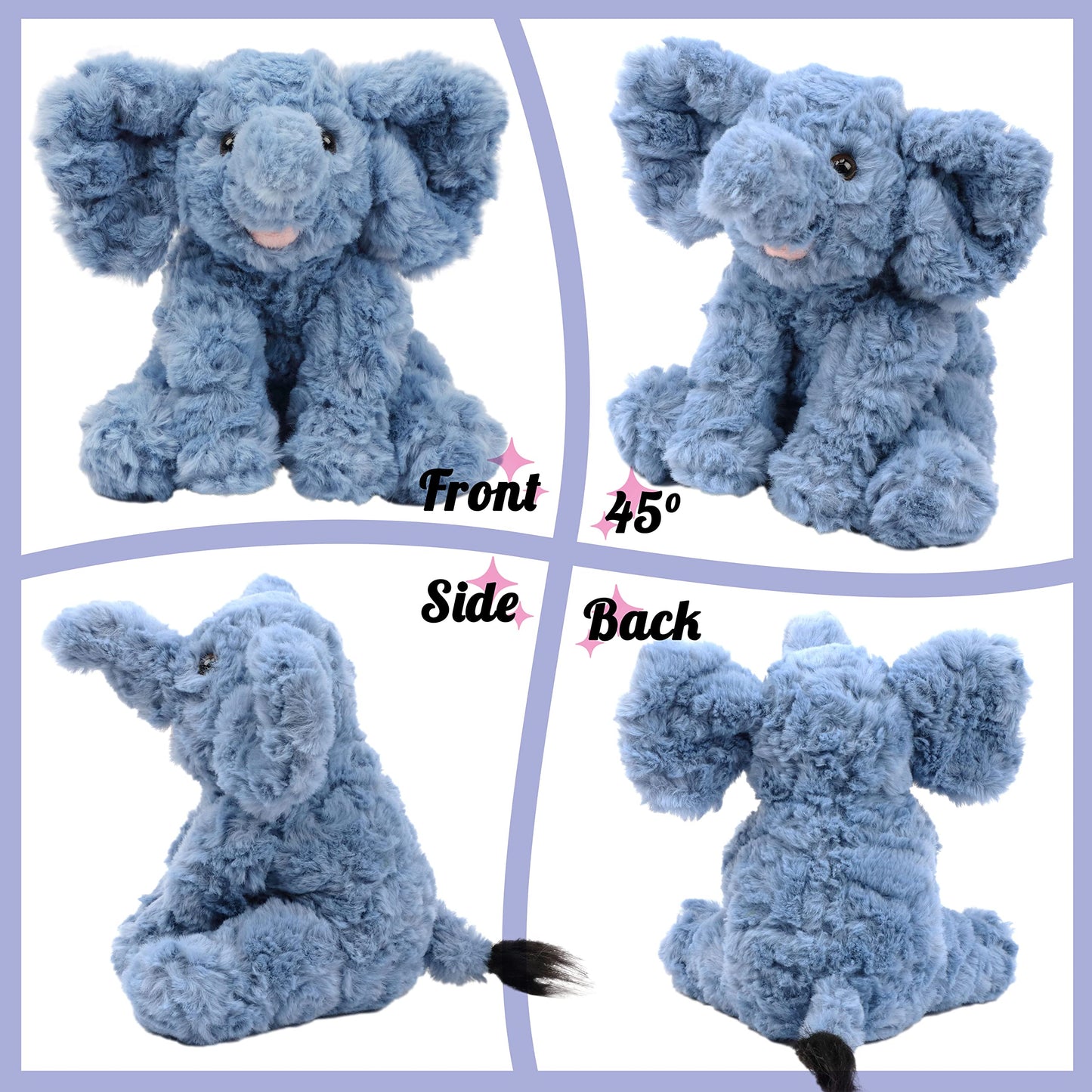 Hopearl Adorable Plush Calf Elephant Toy Floppy Elephish Ultra Soft Stuffed Animal for Boys Girls Kids Toddlers, Blue, 9''