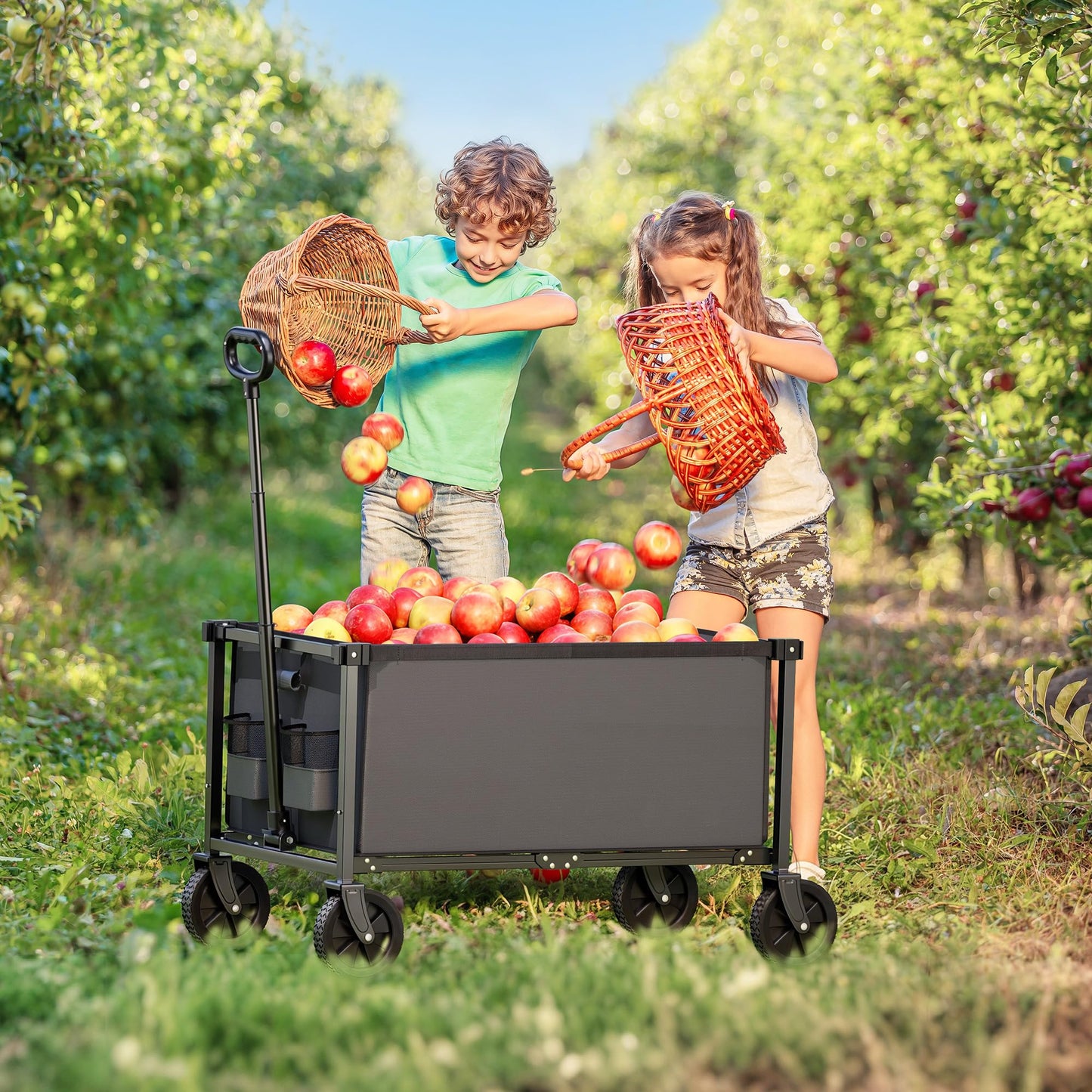 HOMBETTA 29.3" Collapsible Wagon Cart, 150L Heavy Duty Folding Utility Wagon with Wheels, 360 lbs Load, Portable Rolling Cart for Garden, Shopping, Sports, Camping, Darkgray