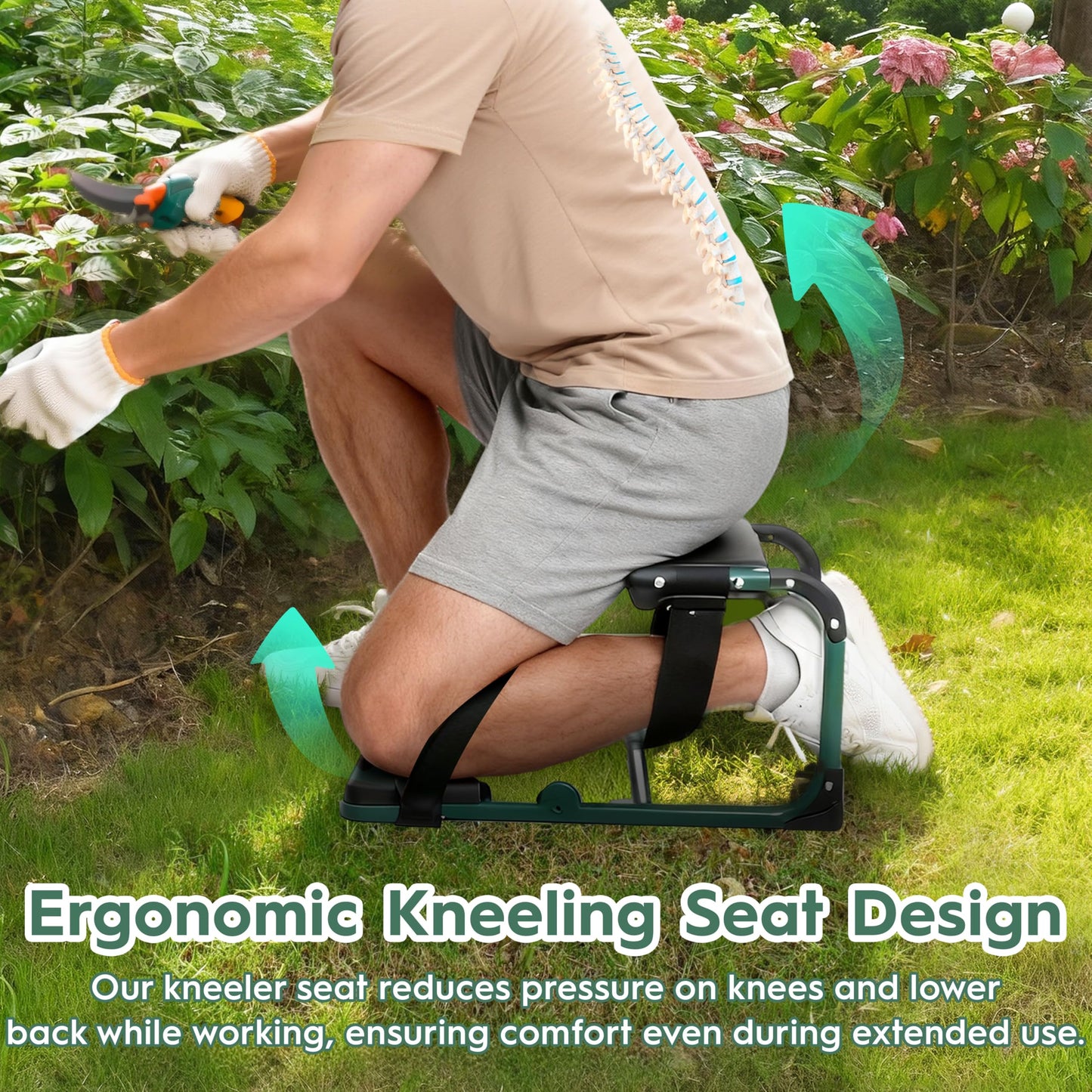 LemZodo Garden Kneeler and Seat, Ergonomic 2-in-1 Foldable Knee Seat, Gardening Stool with Soft Adjustable Kneeling Pad, Gardening Gifts for Women Mom Men Seniors