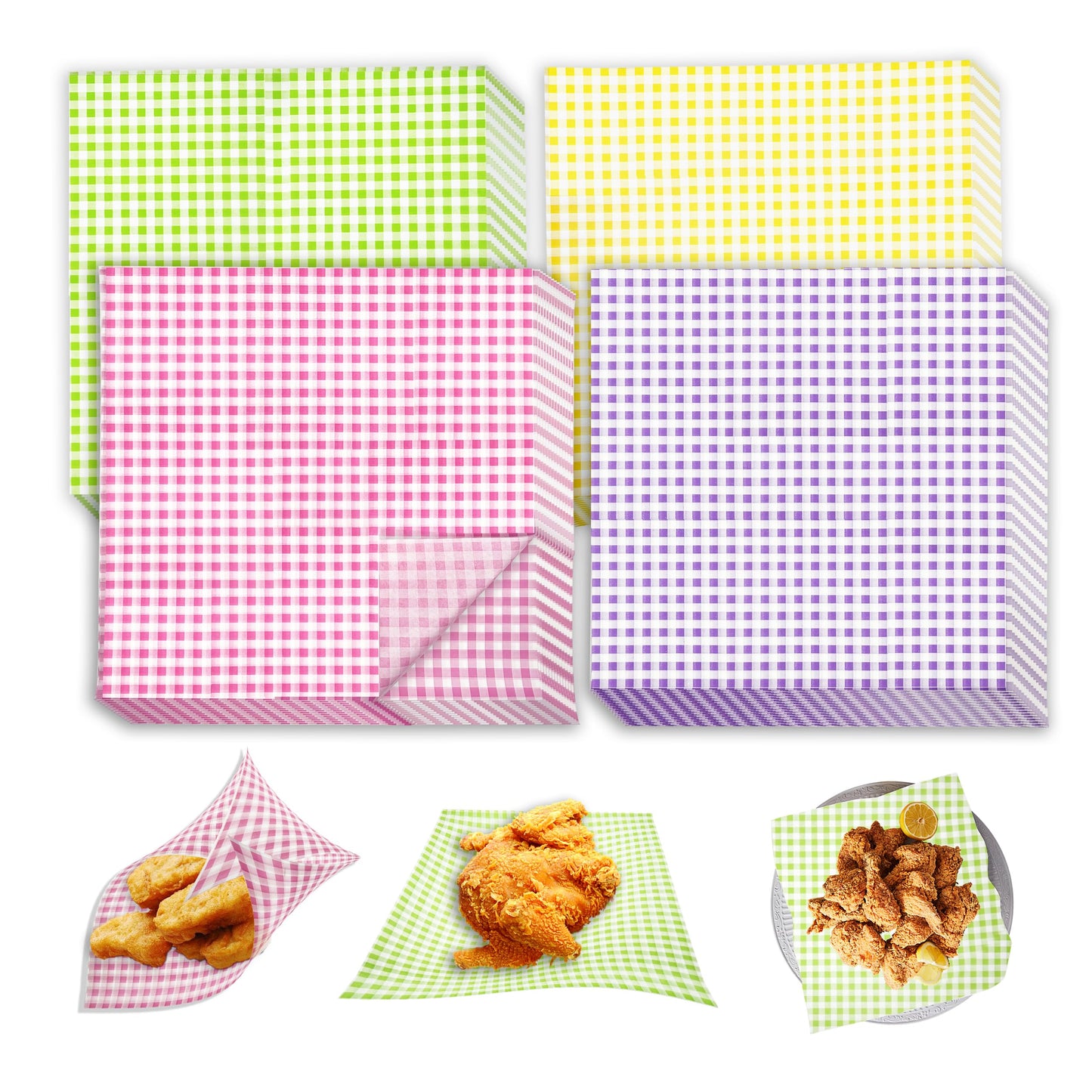 JSDJ 200Pcs Wax Paper Sheets 12" x 12" Checkered Dry Waxed Deli Paper, Sandwich Wrapping, Food Wrap, Grease Proof Food Basket Liners for Hamburgers, Bread, french fries, Picnic, BBQ, Party, Decorative