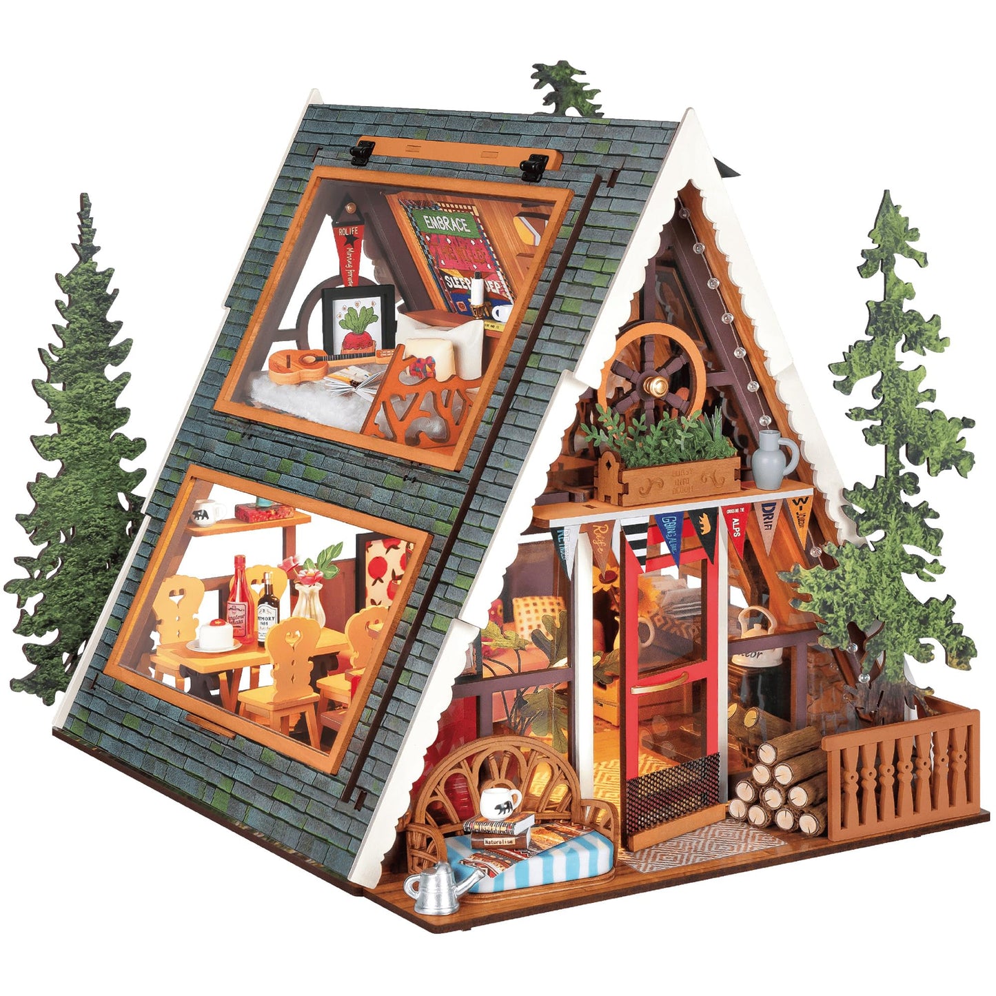 Rolife DIY Miniature House Kit for Adults, A-Frame Cabin Mini Wooden Dollhouse Kit, Tiny House Diorama Building Kits-Birthday Craft Home Decor Hobbies Gift for Teens Kids