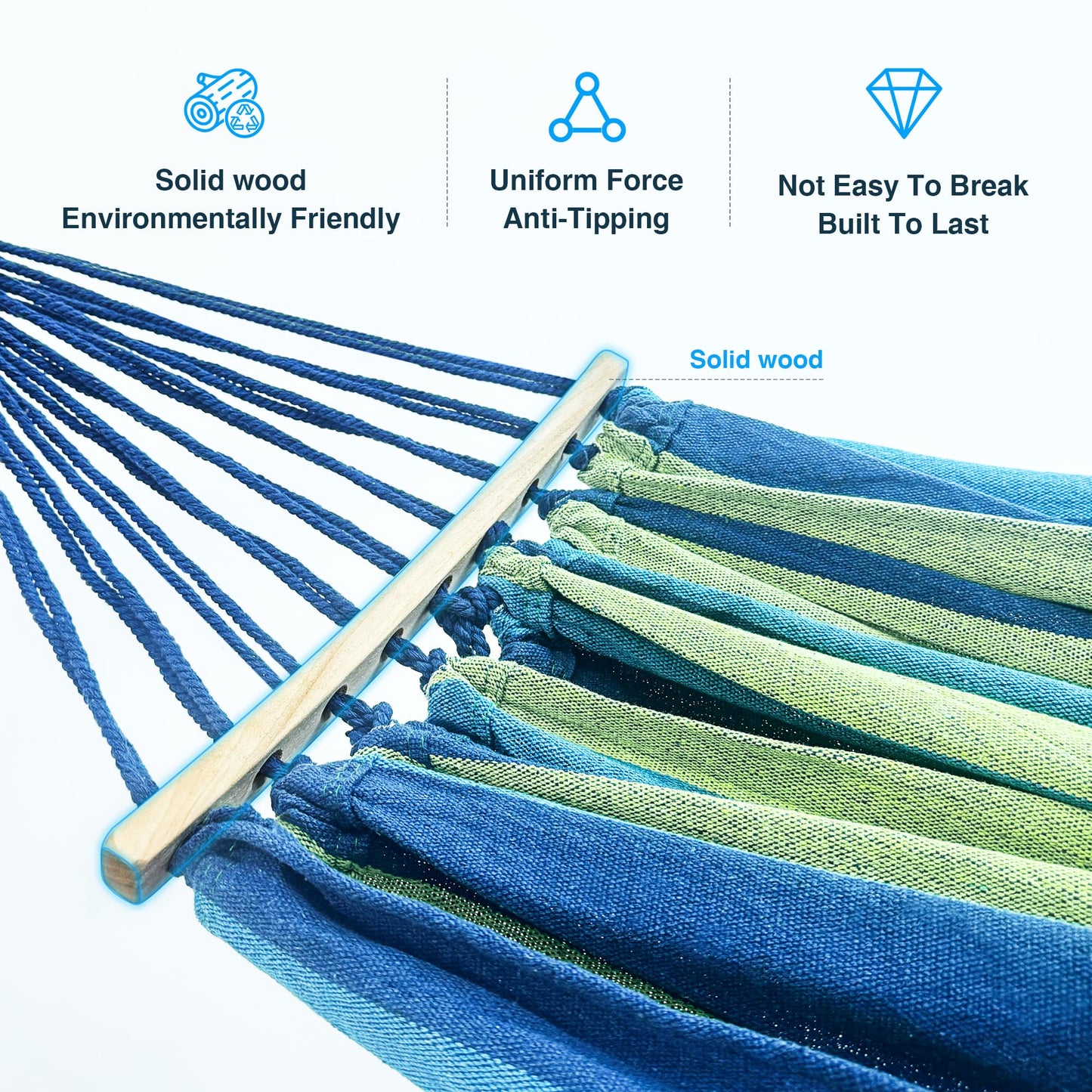 ANAGOO Double Hammock, Heavy Duty Portable, 500 lb Weight Capacity, Perfect for Both Indoors and Outdoors, 2 Person Hammock with Carrying Bag, Wide Blue